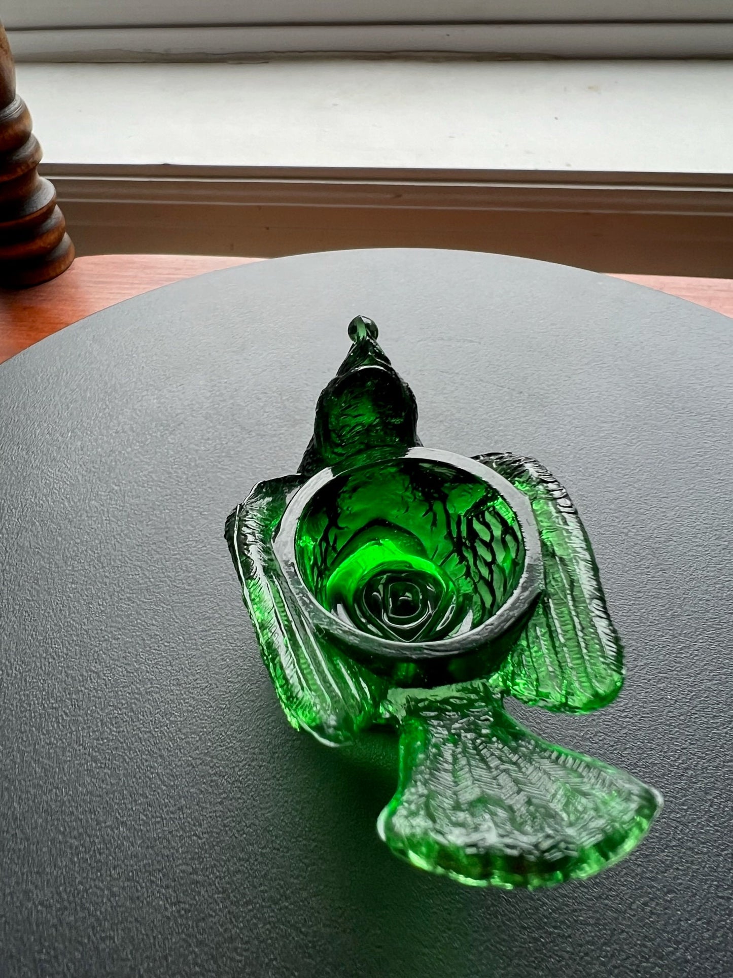Vintage Green Degenhart Art Glass Rooster Salt Cellar Dish
