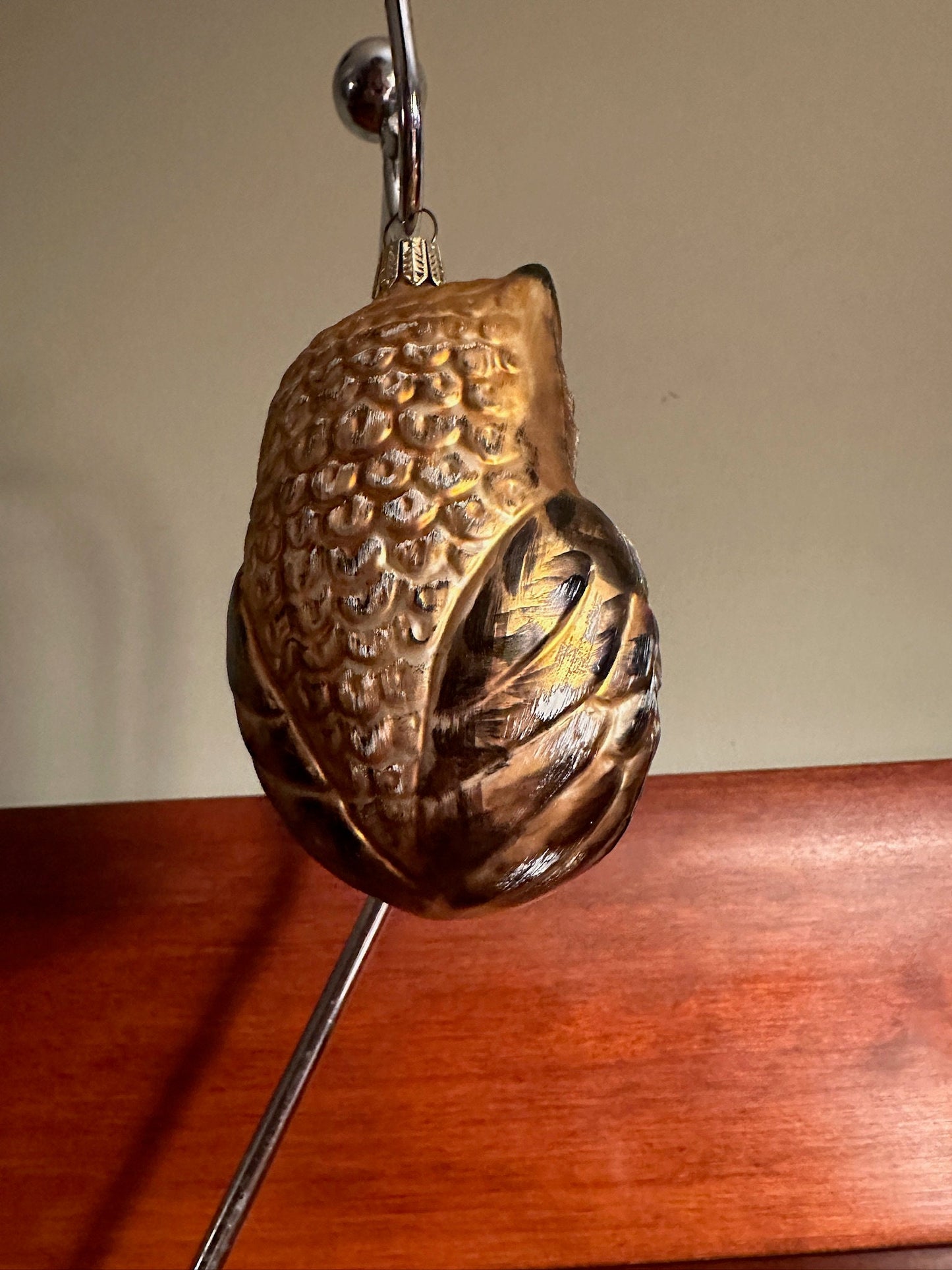 Vintage Brown Glass Owl Ornament - Made in Poland