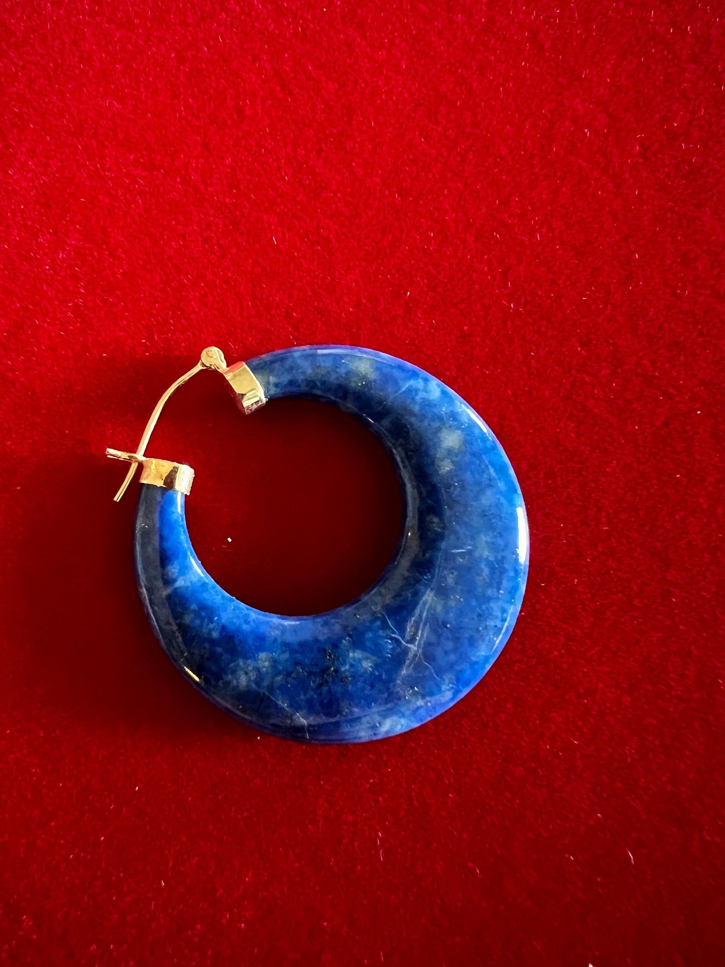 Vintage 14K Gold Lapis Hoop Earrings, Yellow Gold Jewelry
