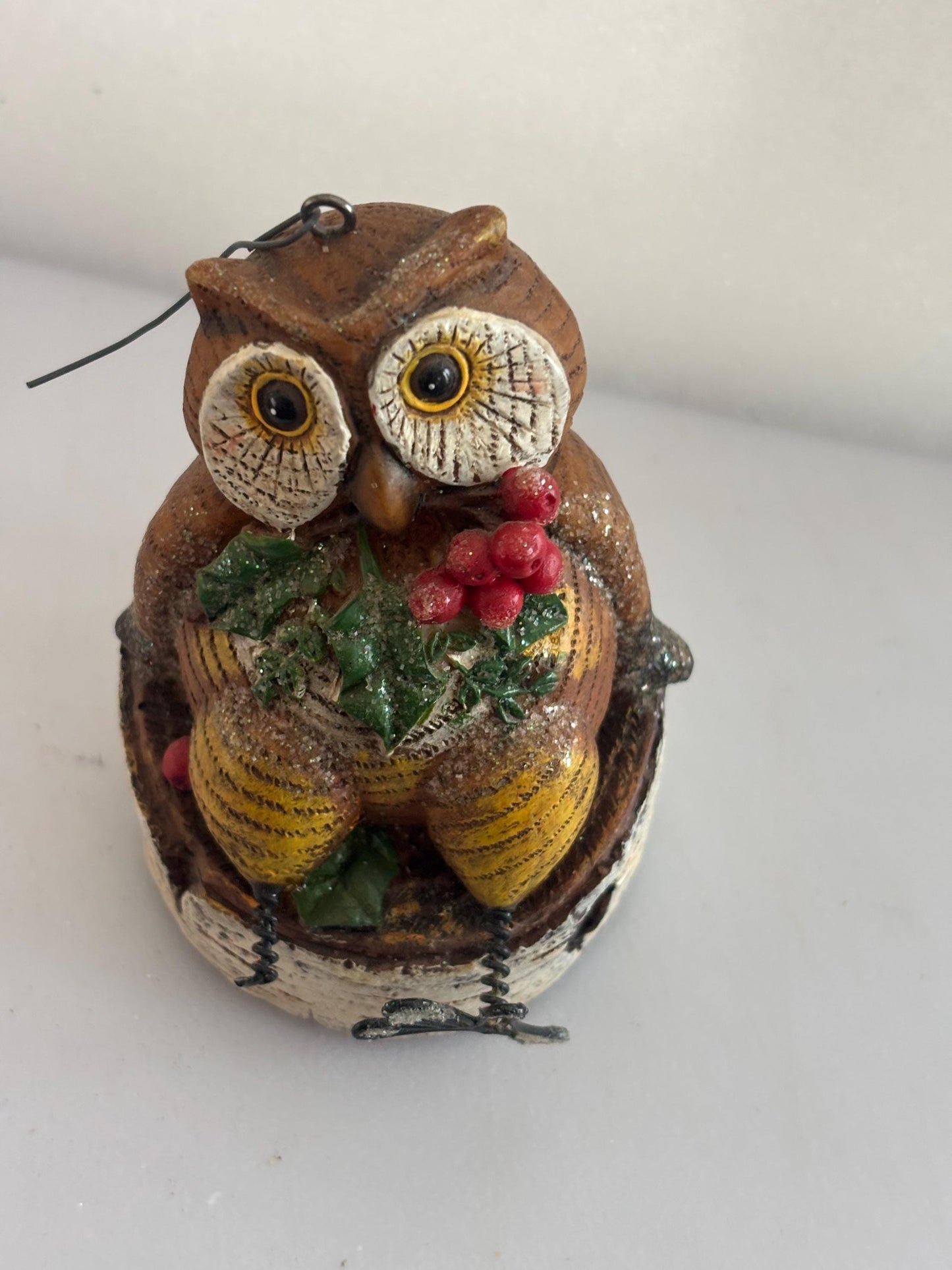 Owl Ornament Figurine, Copper and Resin Owl Decor, Holiday or Home Decor, Unique Bird Figurine