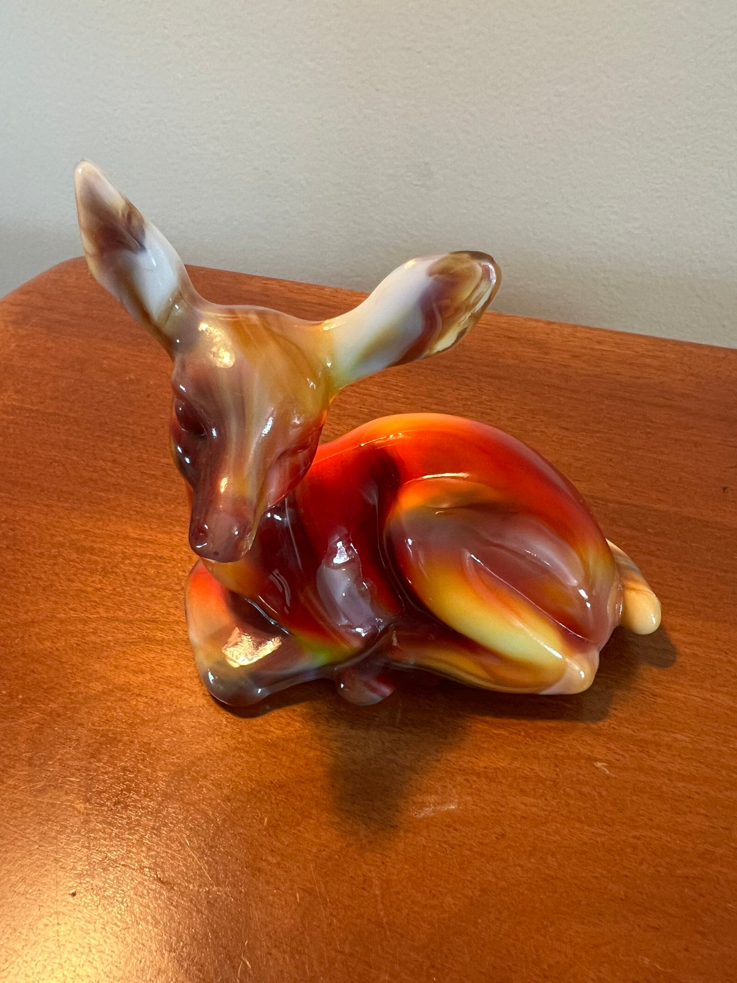 Vintage Fenton Fawn Deer Ruby Marble 1984 Special Order Satin Glass Art Glows Under Black Light Lover Antiques and Vintage
