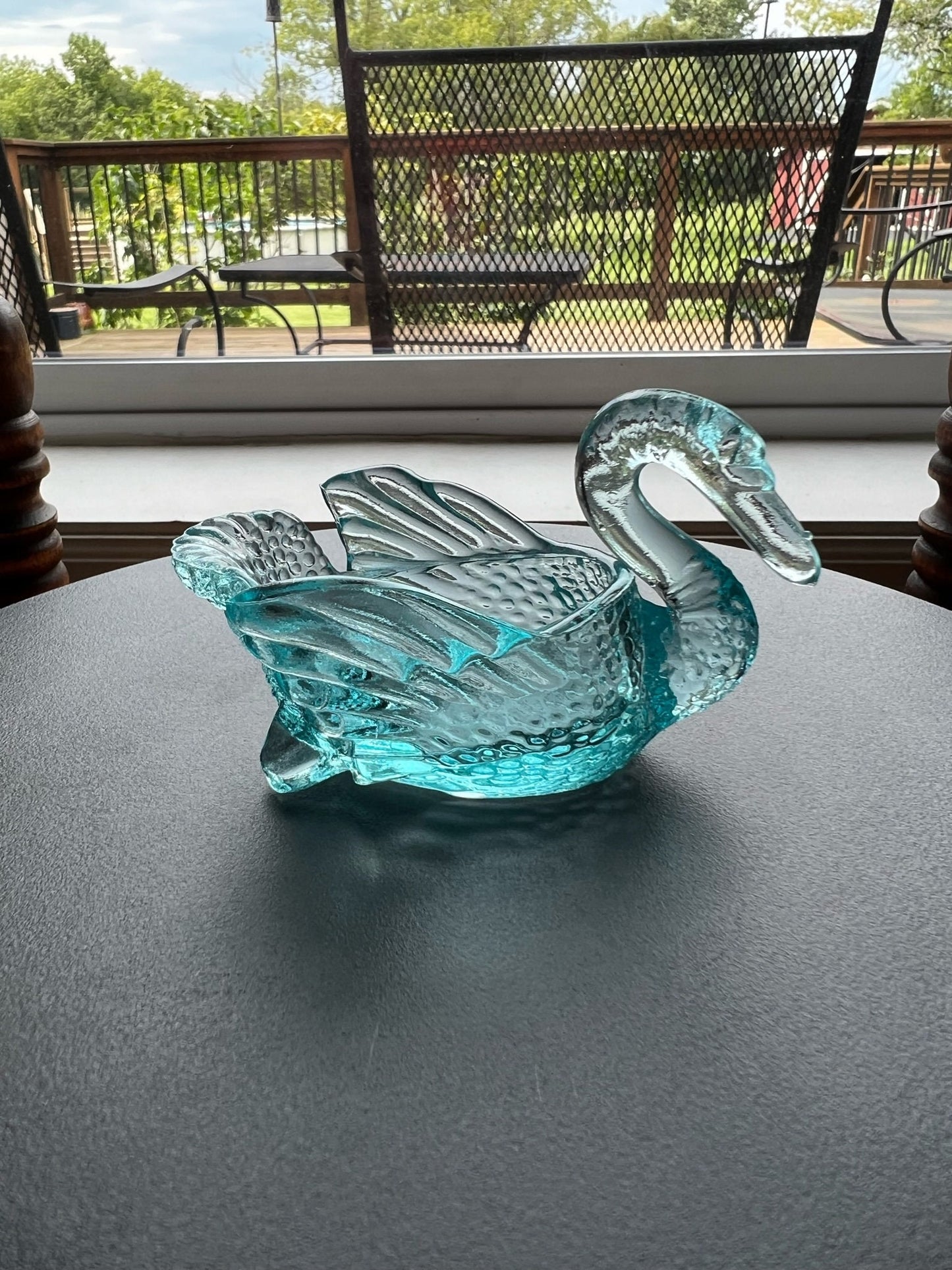 Vintage Blue Degenhart Glass Swan Salt Cellar Dish