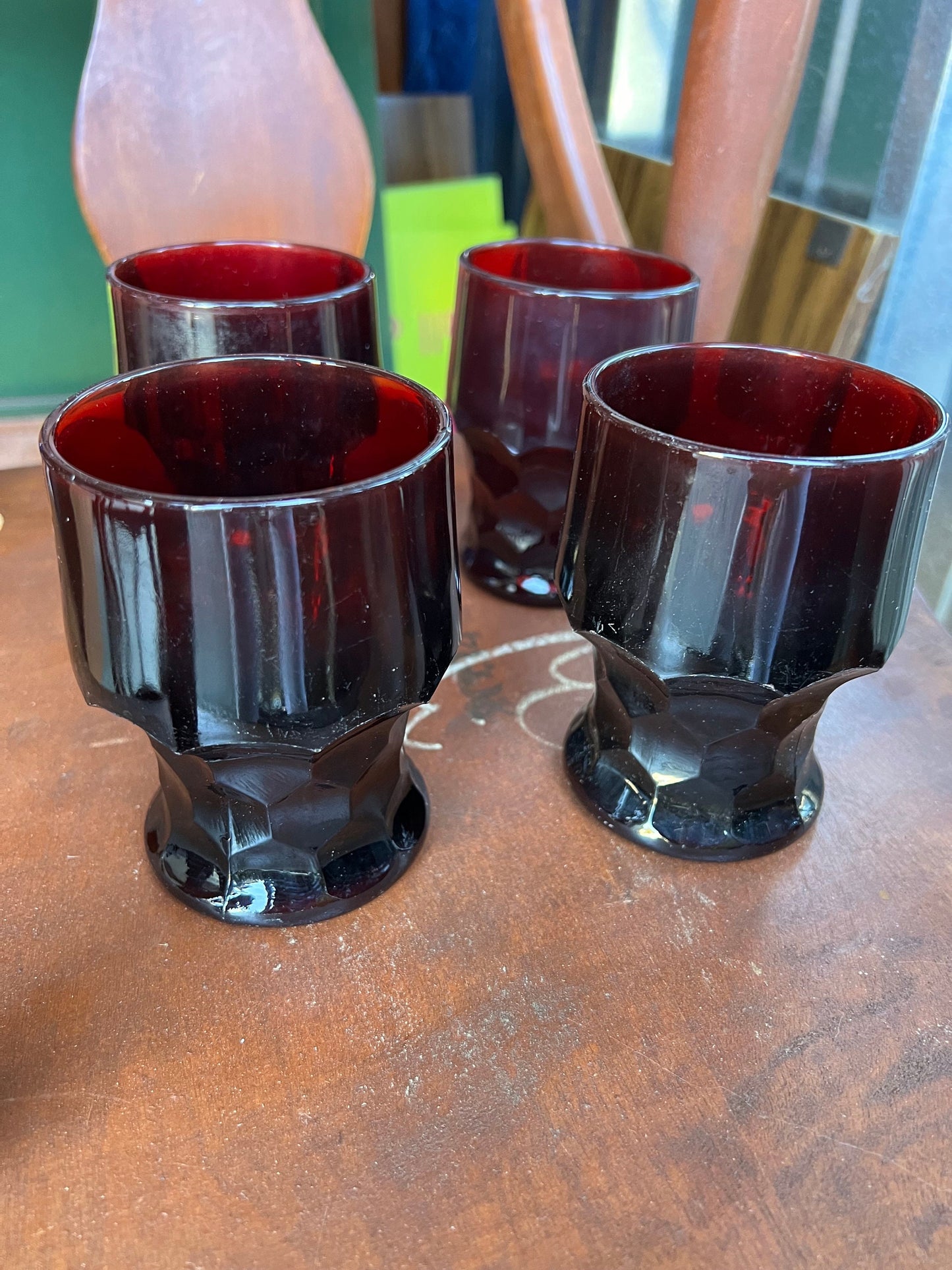 Vintage Fenton Royal Ruby Red Goblets - Anchor Hocking Georgian Pattern (Set of 4)
