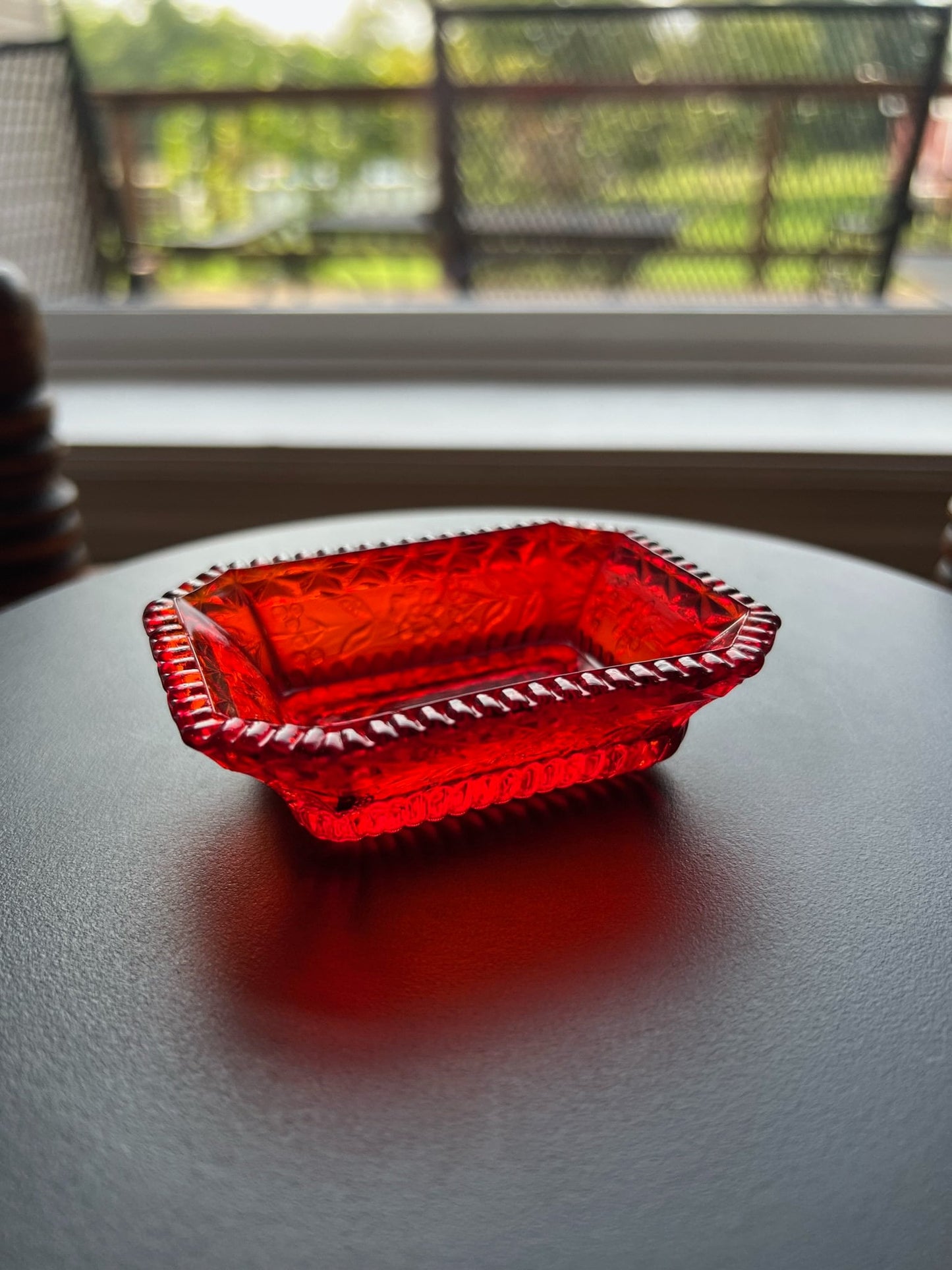 Vintage Ruby Red Amberina Glass Dish: Toothpick Holder, Candy Dish