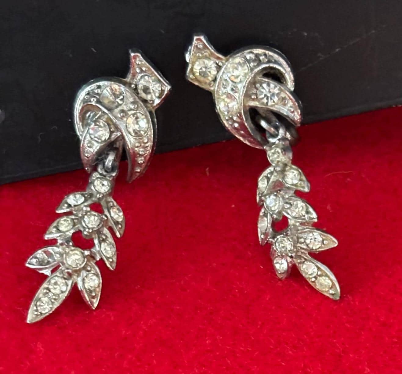 Bird and Leaf Rhinestone Silver Earrings