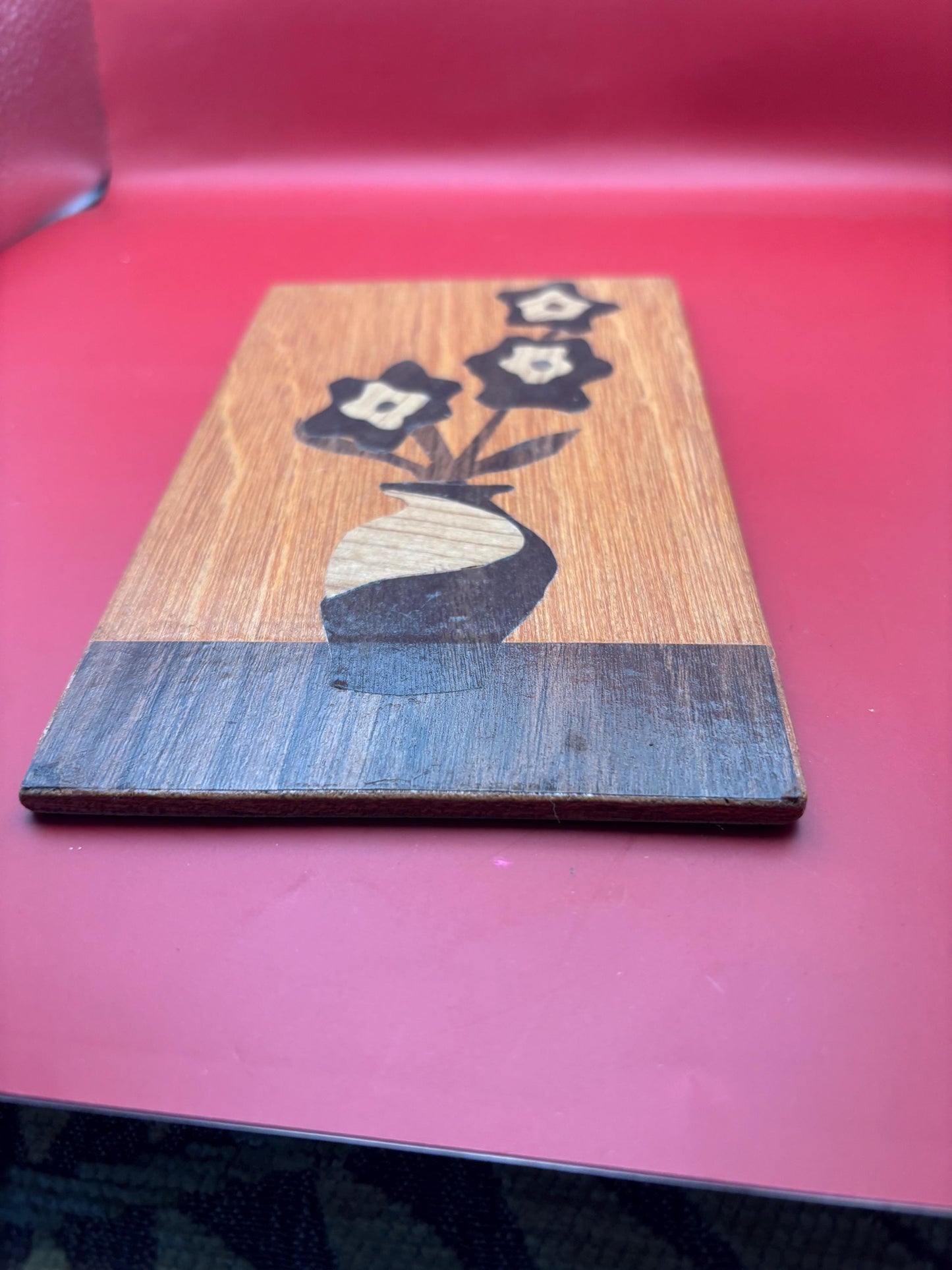 Handmade Flower Marquetry Wood Inlay Art Wall Hanging, Several Distinct Wood Tones