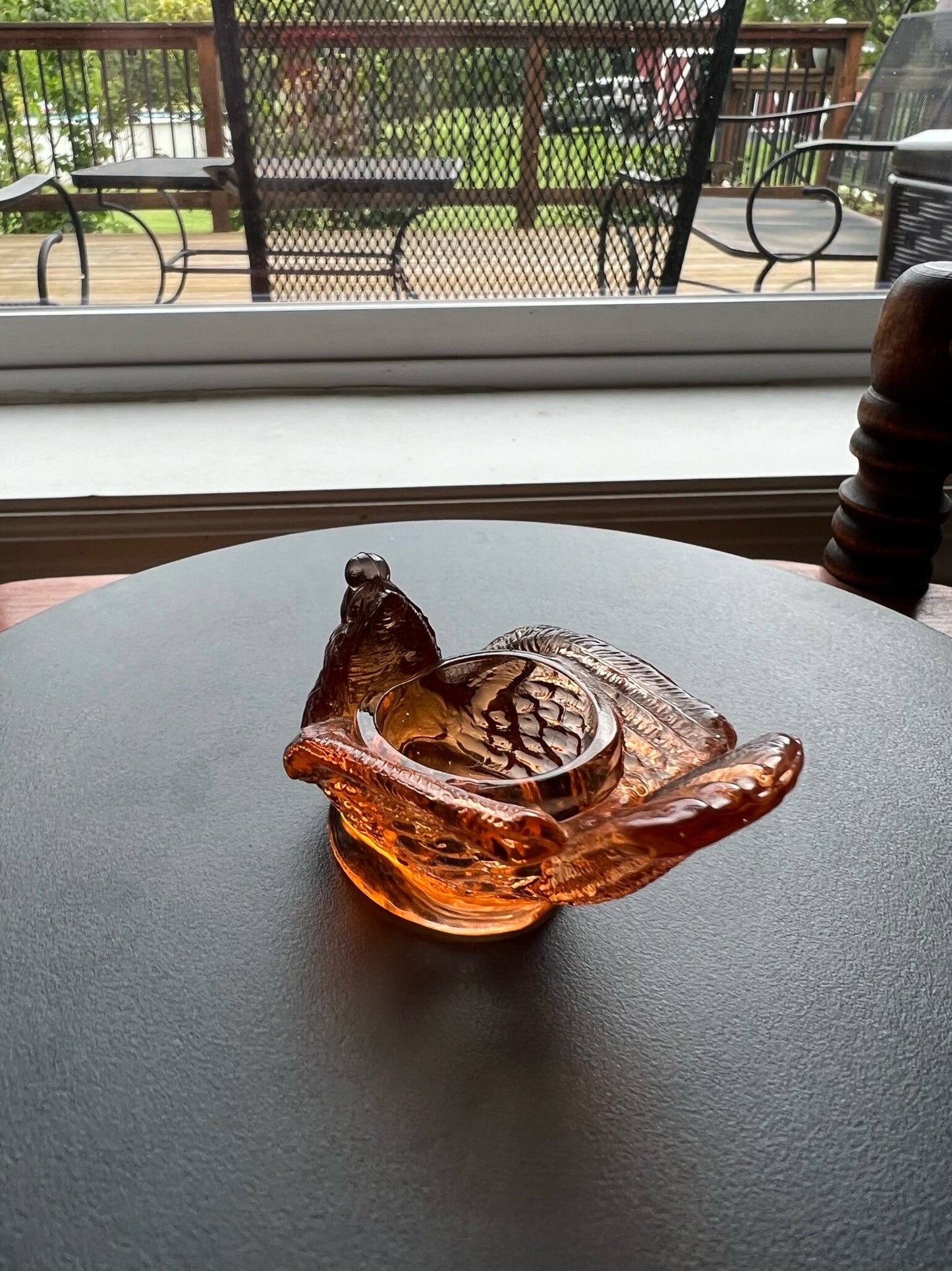 Vintage Amber Degenhart Art Glass Rooster Salt Cellar Dish