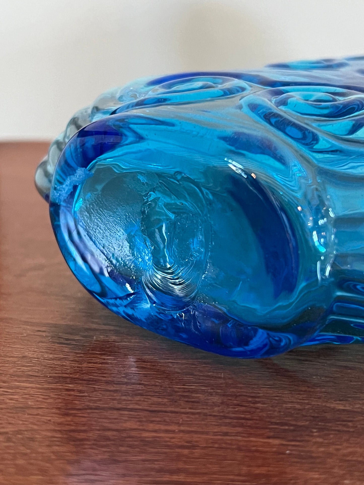 Vintage Blue Glass Violin Vase: Hand Blown Art Glass Flask