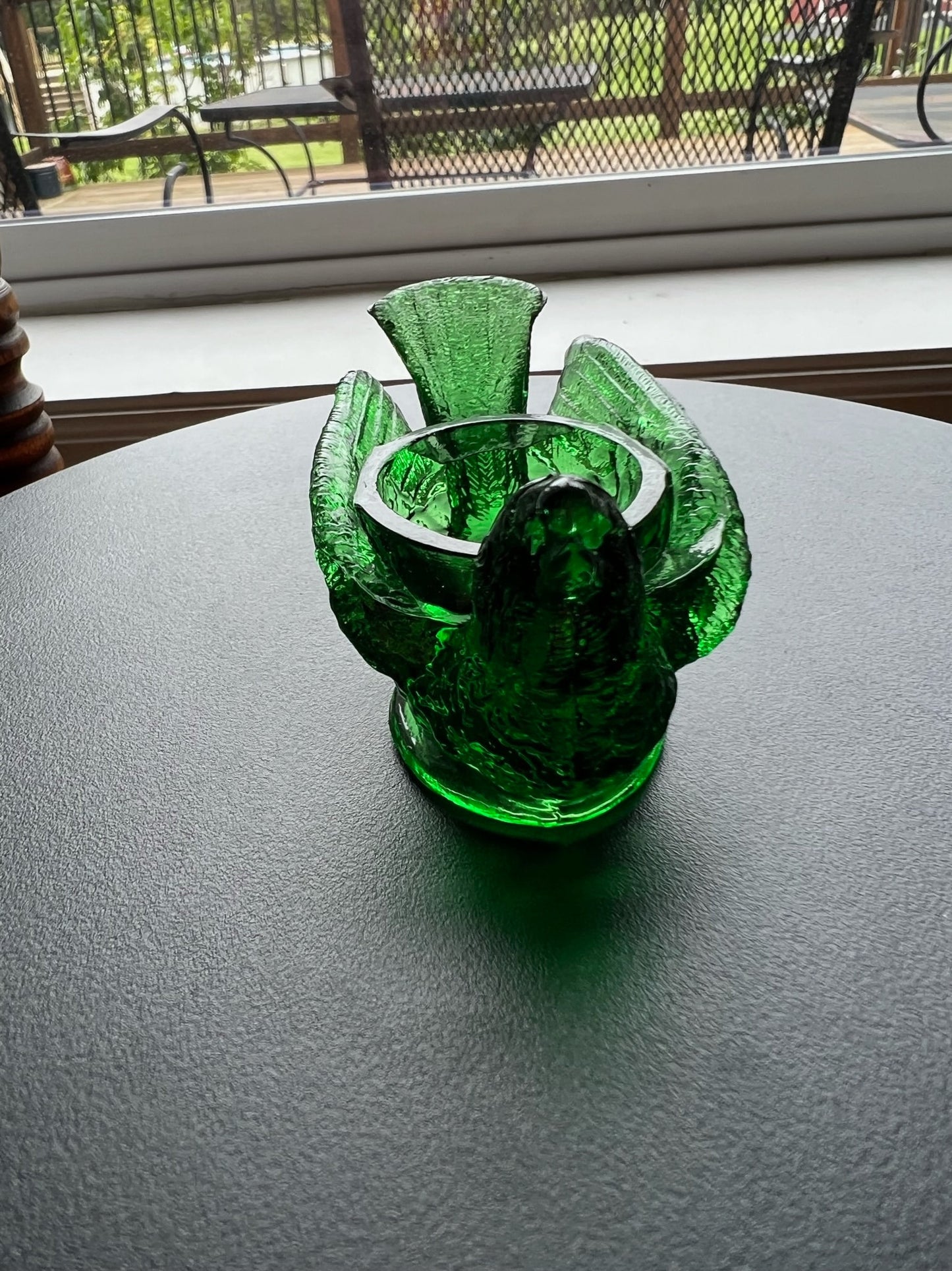Vintage Green Degenhart Art Glass Rooster Salt Cellar Dish