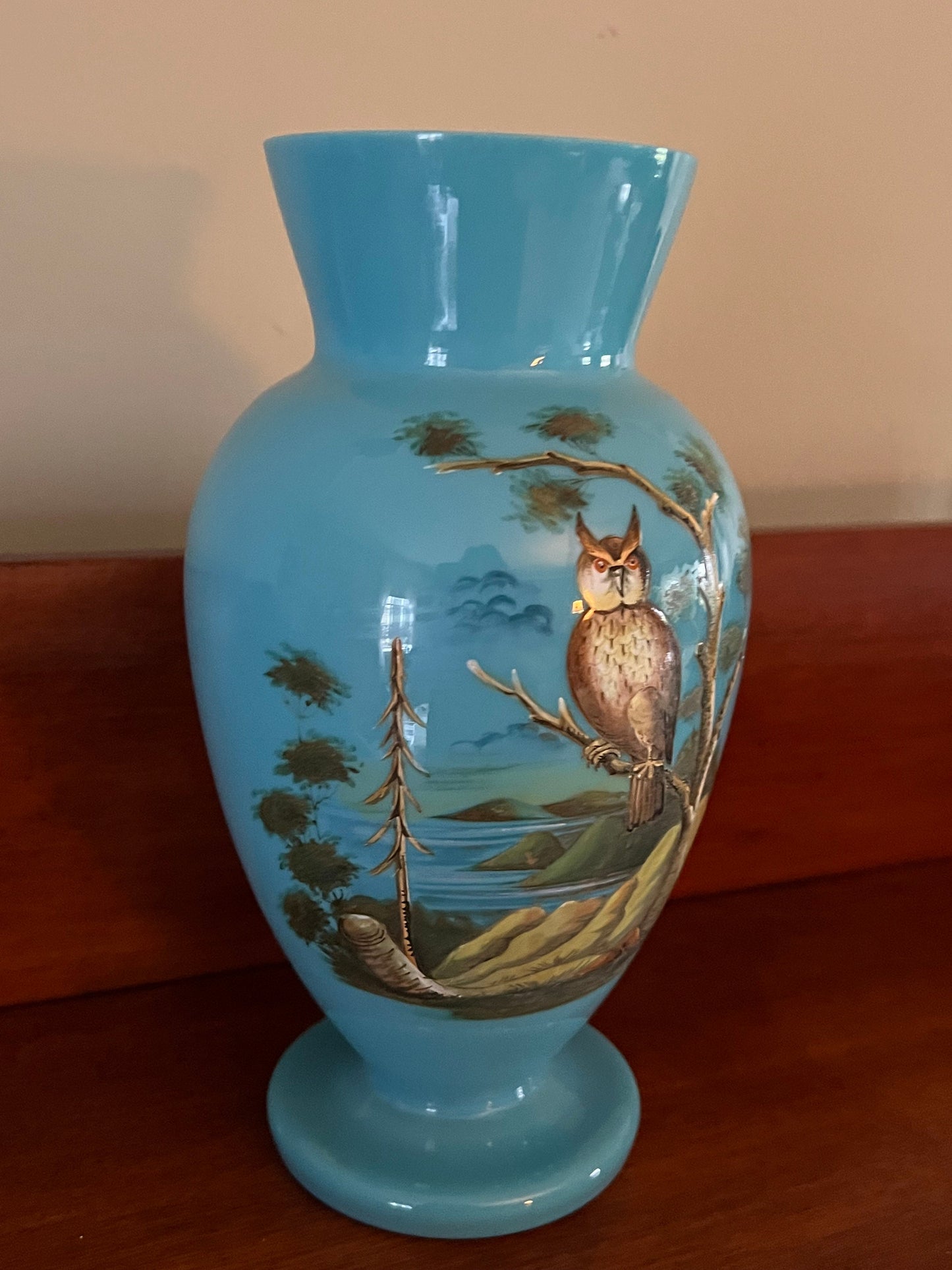 Vintage Owl Vase, Hand Painted Owl Vase, Turquoise Hand Painted Owl Vase, Lover Antiques and Vintage