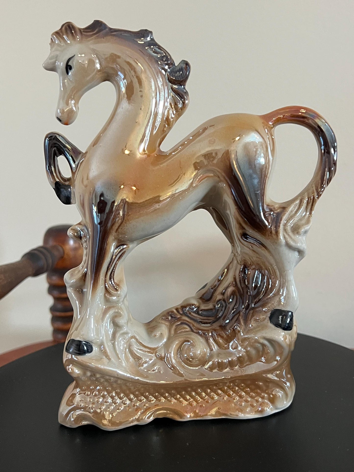 Vintage Prancing Horse Shiny Ceramic Art Made in Brazil Horses Art Lover Antiques and Vintage