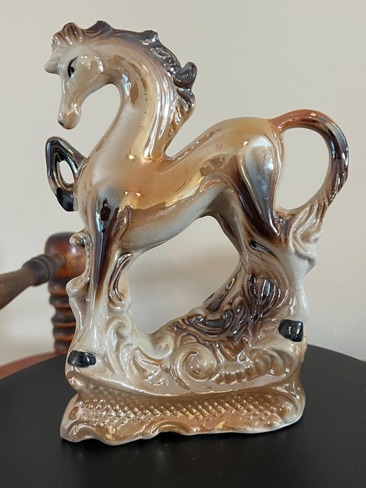 Vintage Prancing Horse Shiny Ceramic Art Made in Brazil Horses Art Lover Antiques and Vintage