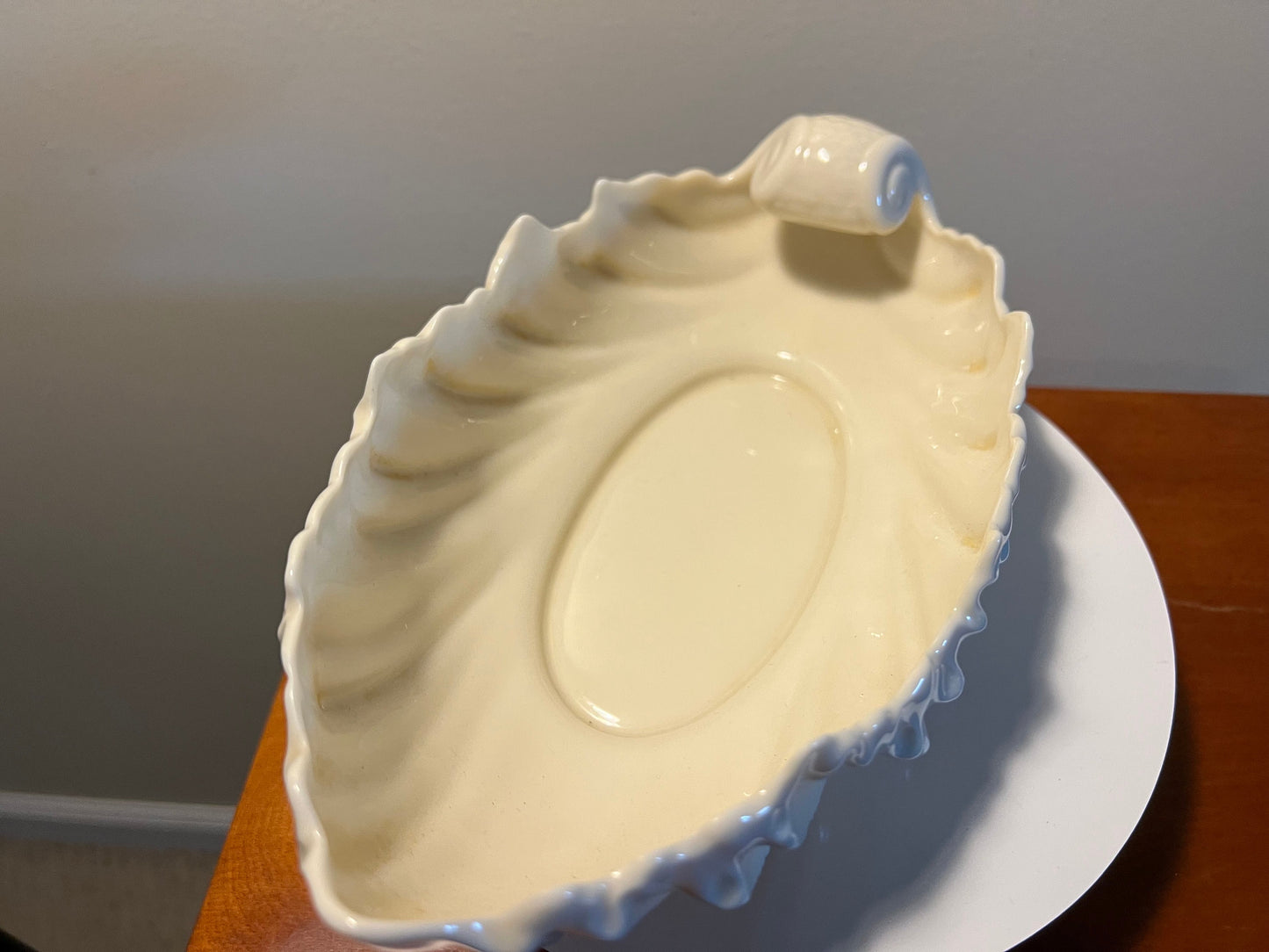 Vintage Lenox Porcelain Nut Bowl: Cream Acanthus Leaf Dish, Made in USA