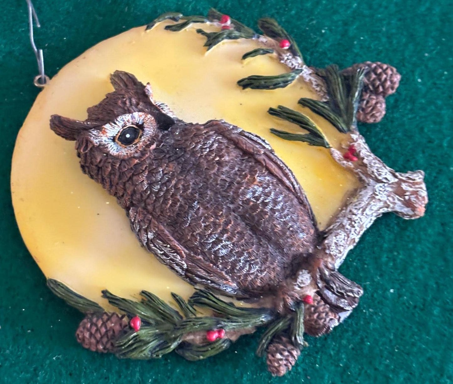 Vintage Owl Ornament Three Dimensional Owl Figurine Moon Background Lover Antiques and Vintage