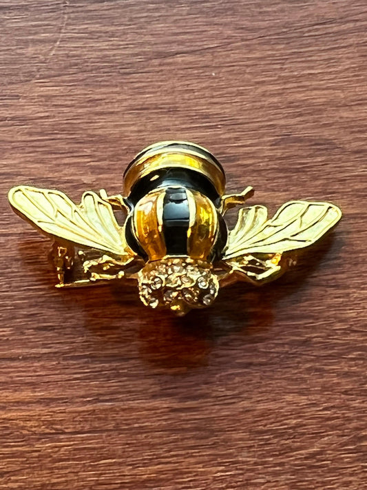 Vintage honey bee bees colorful gem brooch pin Art great gift jewelry black and gold tone