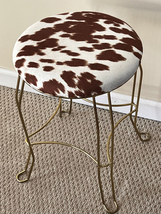 Mid Century Modern Cowhide and Brass Chair Stool Modern Ottoman with Cowhide Steerhorn Photographer’s Seat Lover Antiques and Vintage