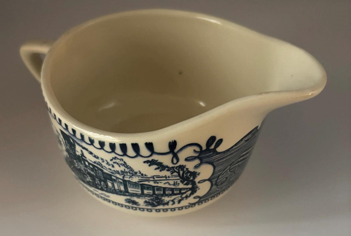 Vintage Currier & Ives Blue and White Creamer Mini Pitcher Lover Antiques and Vintage