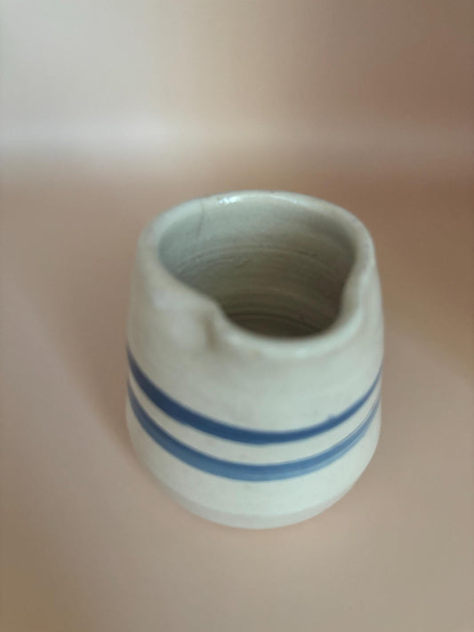 Antique Stoneware Mini Creamer: Double Blue Lines, Vintage Decor