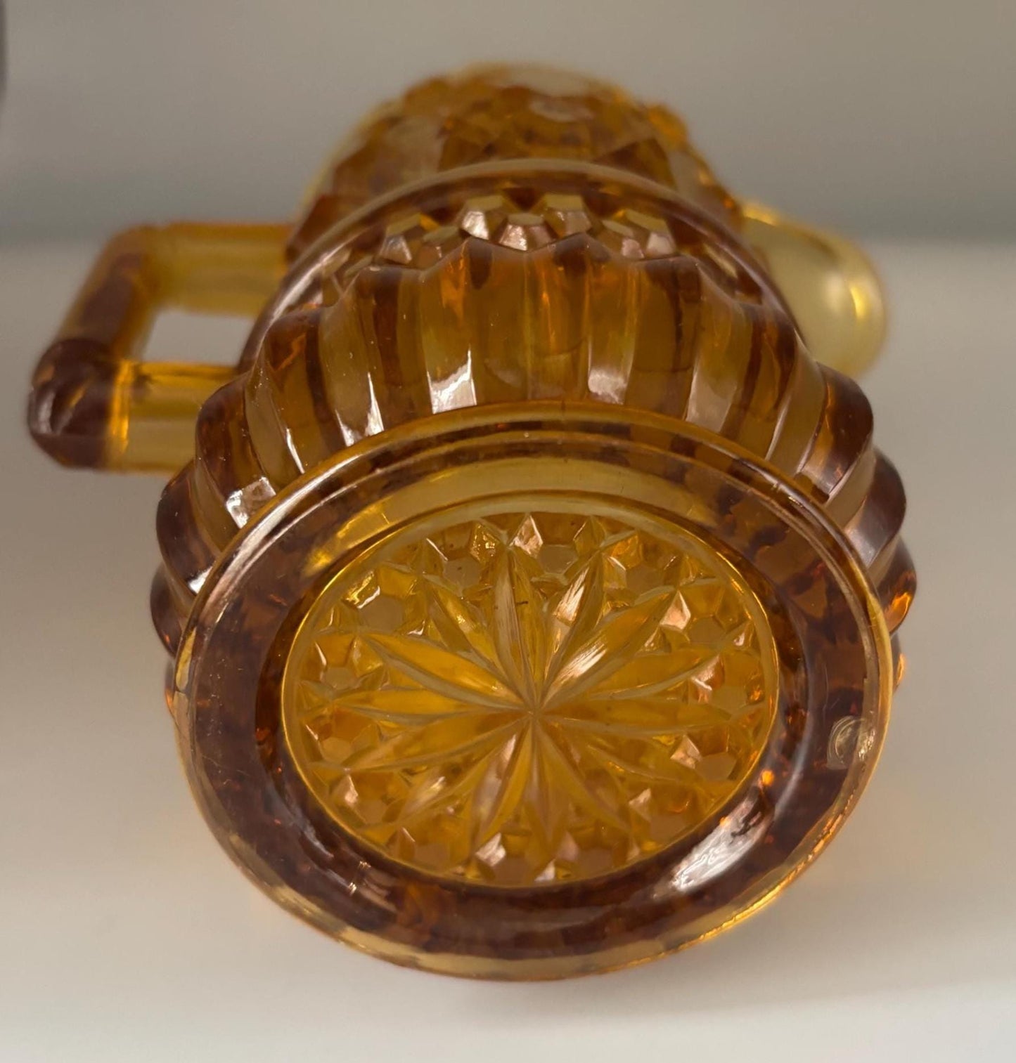 Antique Pitcher Richards and Hartley Daisy Button Crossbar Mikado Amber Glass, Toothpick Holder, Lover Antiques and Vintage
