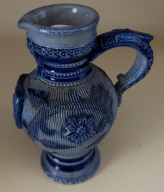 Antique Westerwald Salt Glazed Cobalt Blue Pottery Pitcher Jug Lover Antiques and Vintage