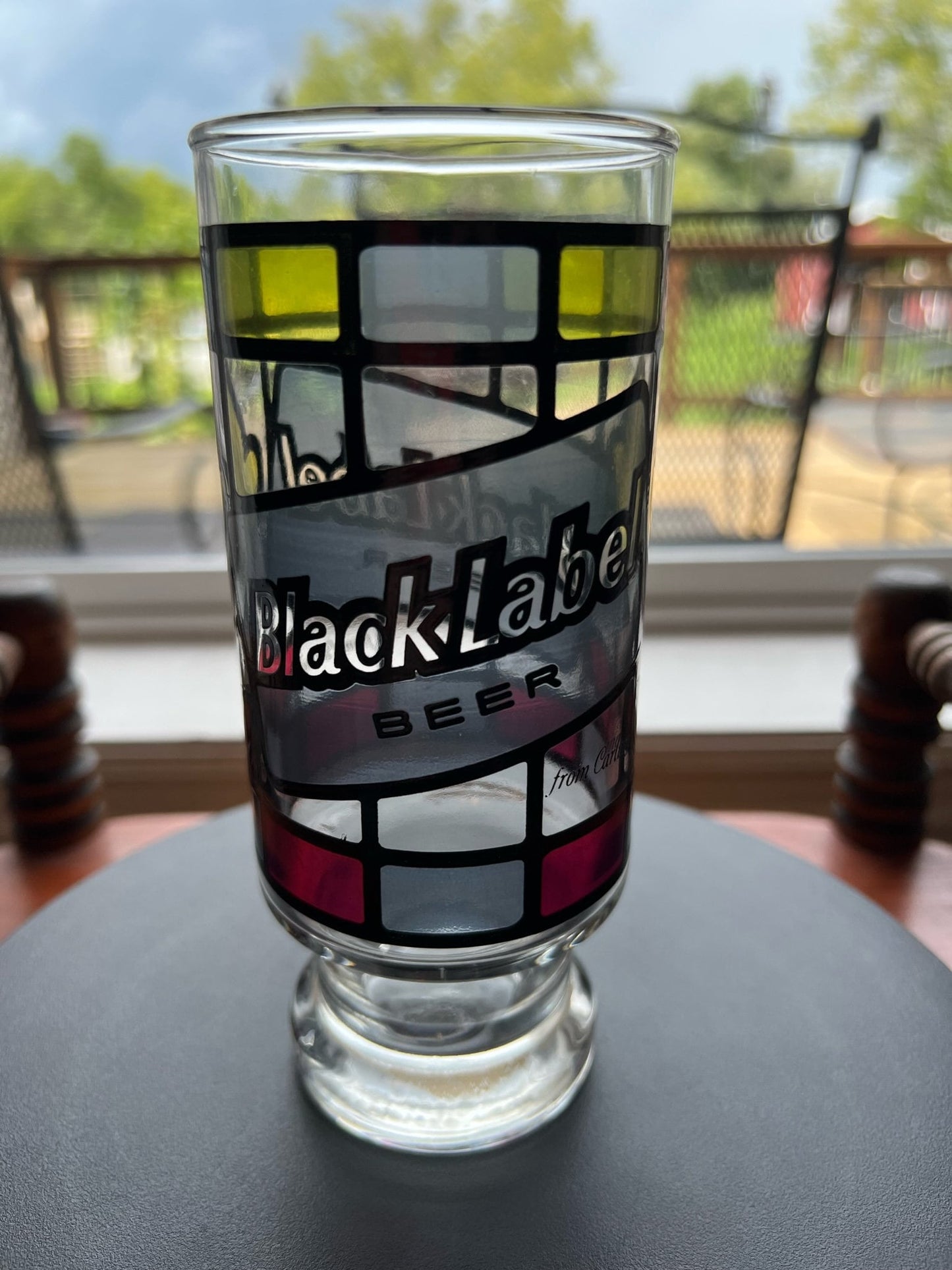 Vintage Black Label Beer Glass - Anchor Hocking Stained Glass Style
