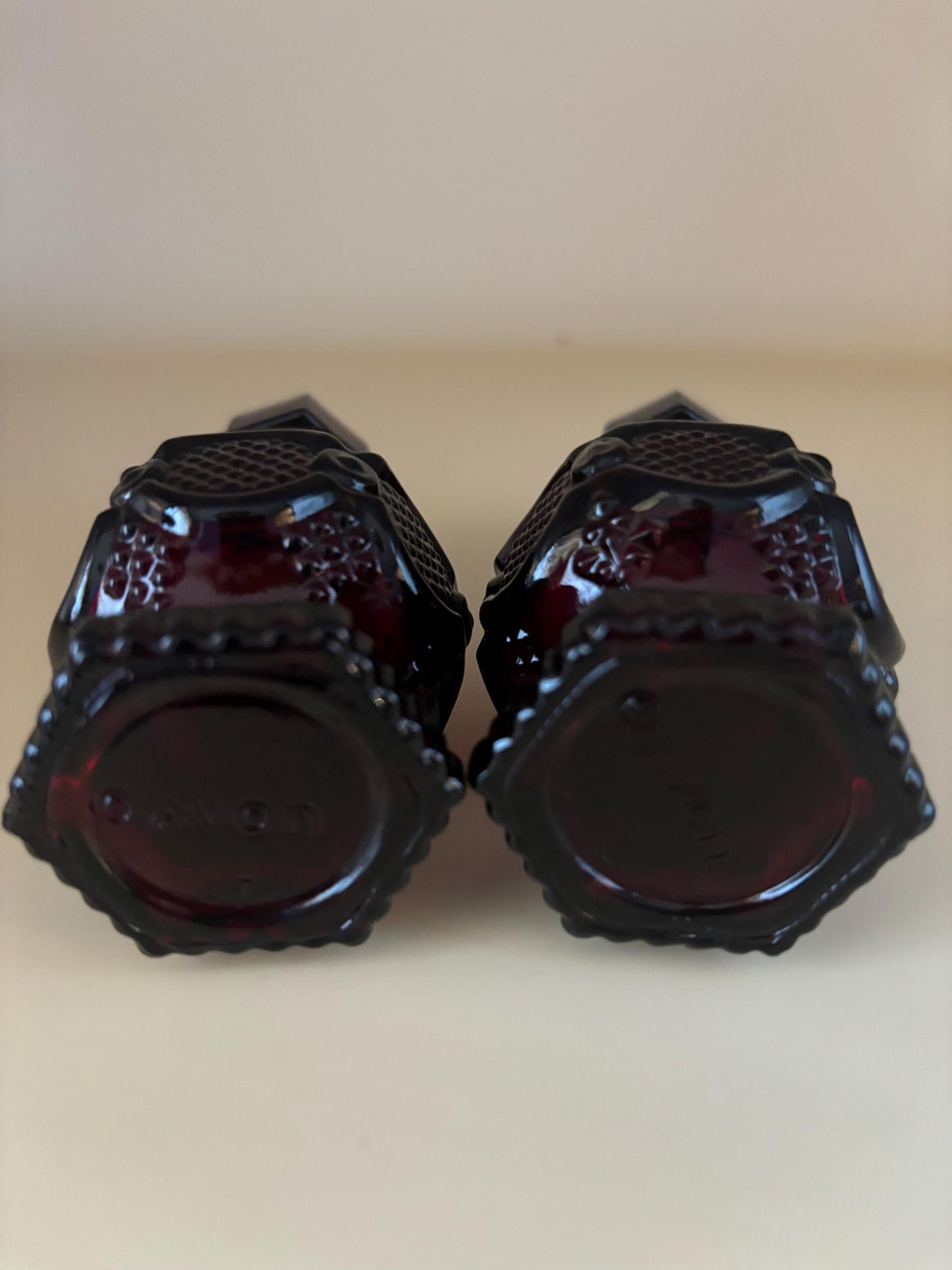 Vintage Avon Cape Cod Ruby Red Glass Salt & Pepper Shakers