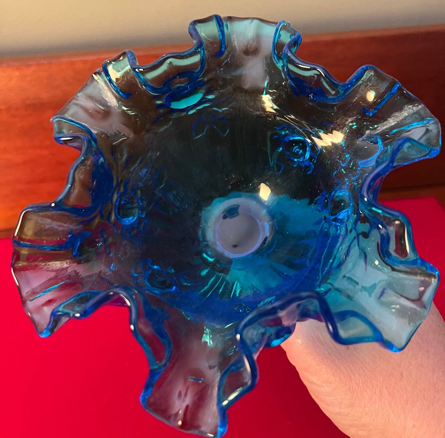 Vintage Fenton Colonial Blue Ruffled Compote, Fenton Art Glass, Candy Dish, Fancy Blue Glass Art, Lover Antiques and Vintage