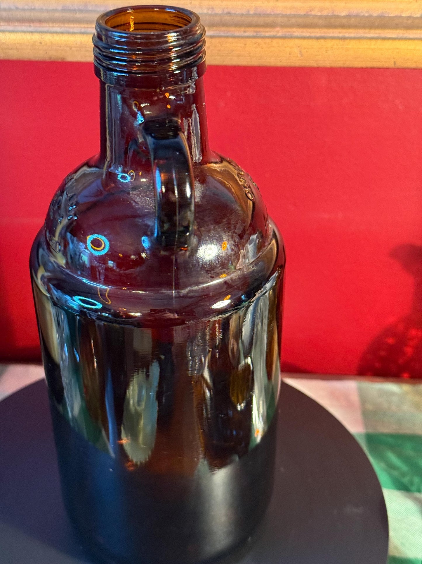 Vintage Amber Glass Growler Jug with Handle 32 oz Brown Beer Bottle Collectible