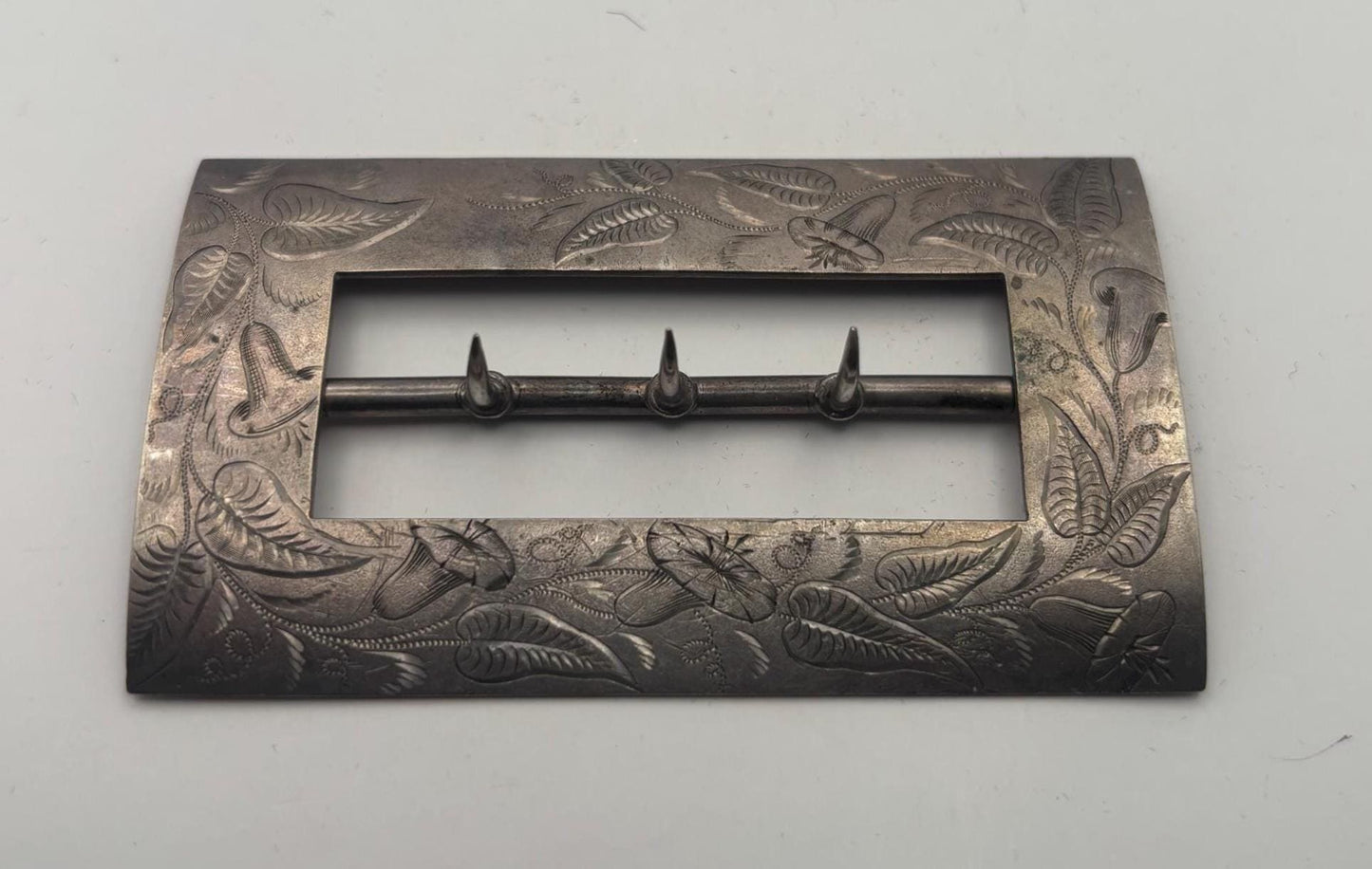 Antique Sterling Silver Belt Buckle Sash, Engraved Flowers Floral