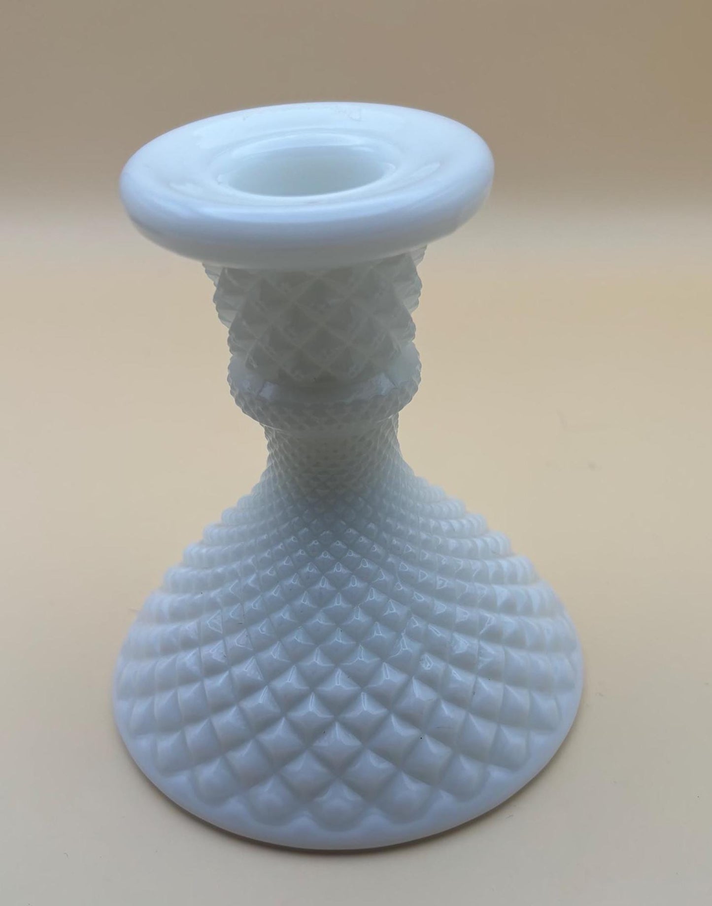 Vintage Westmoreland Diamond Hobnail Milk Glass Candle Stick Holder Lover Antiques and Vintage