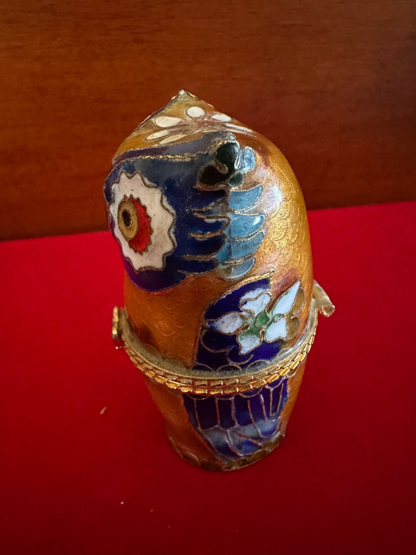 Vintage Cloisonné Enamel Owl Trinket Box: Cobalt Blue Figurine