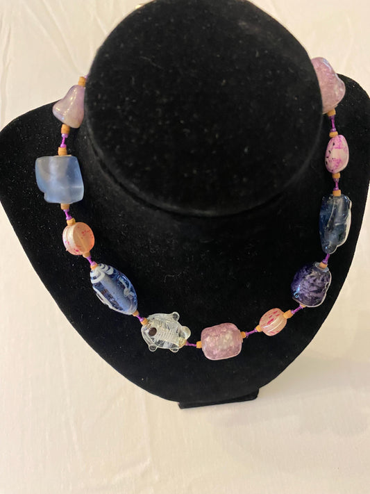 Vintage Raw Glass Fish Choker: Sea Inspired Beaded Necklace