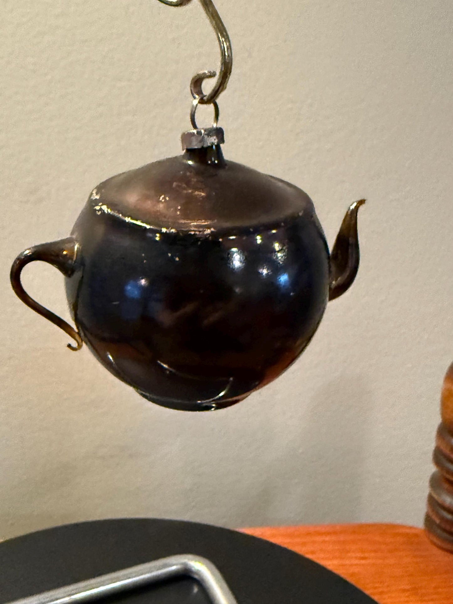 Vintage Dark Berry Tea Pot Ornament Hand Blown Hand Painted Flower Design on Maroon Teapot Ornament Lover Antiques and Vintage