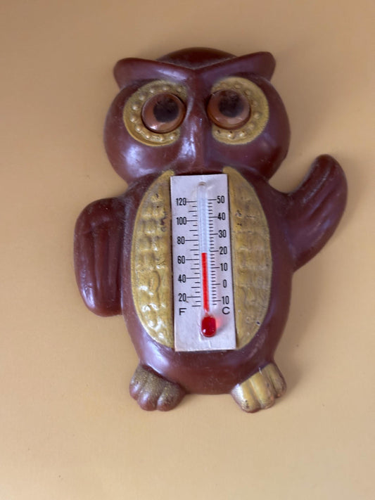 Vintage Owl Thermometer Brown Resin Retro Wall Hanging Indoor Outdoor Decor