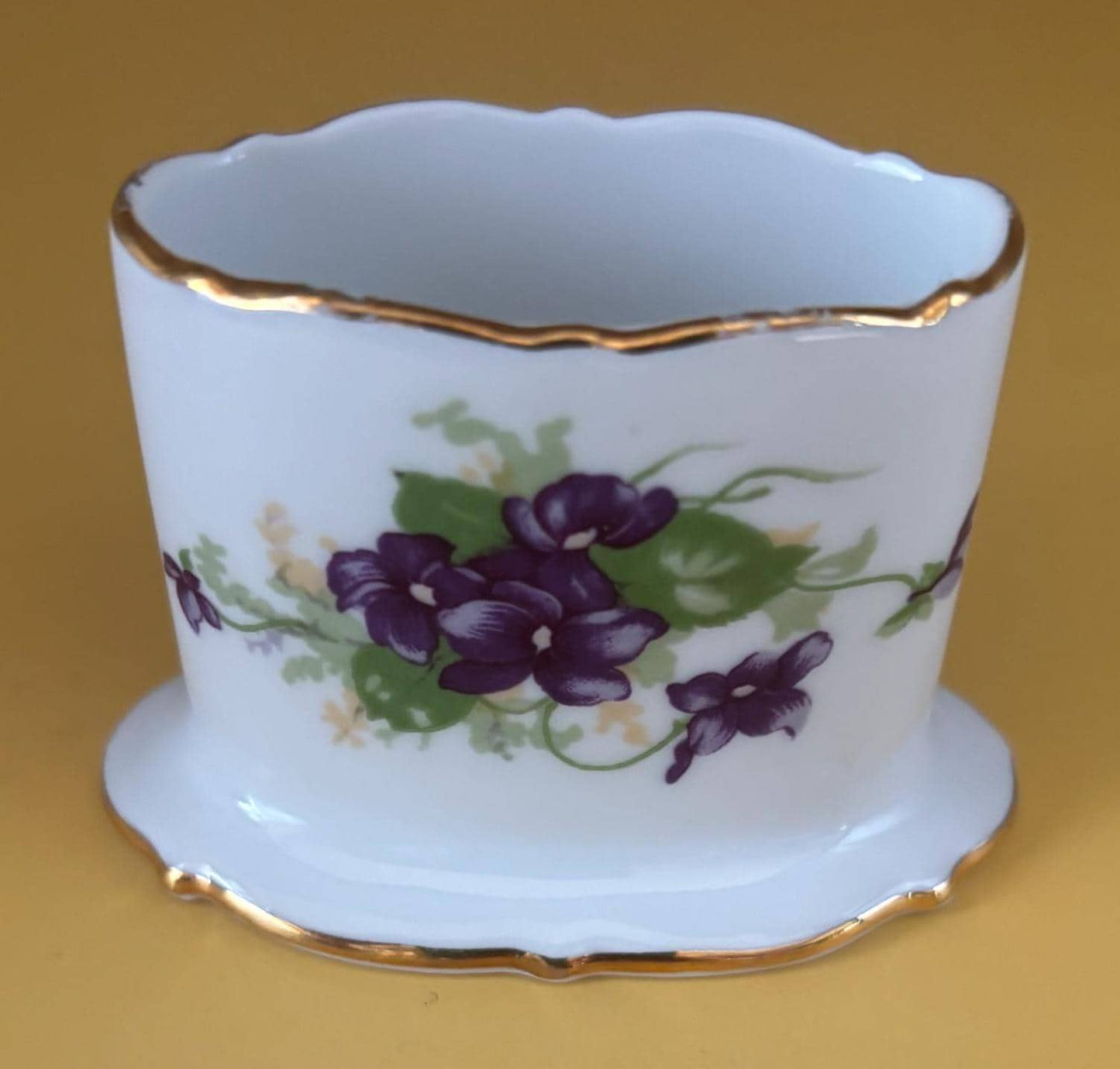 Antique Royal Bayreuth of Germany Porcelain Toothpick Holder Hand Painted Violets Pattern Fine Bavarian China Lover Antiques and Vintage