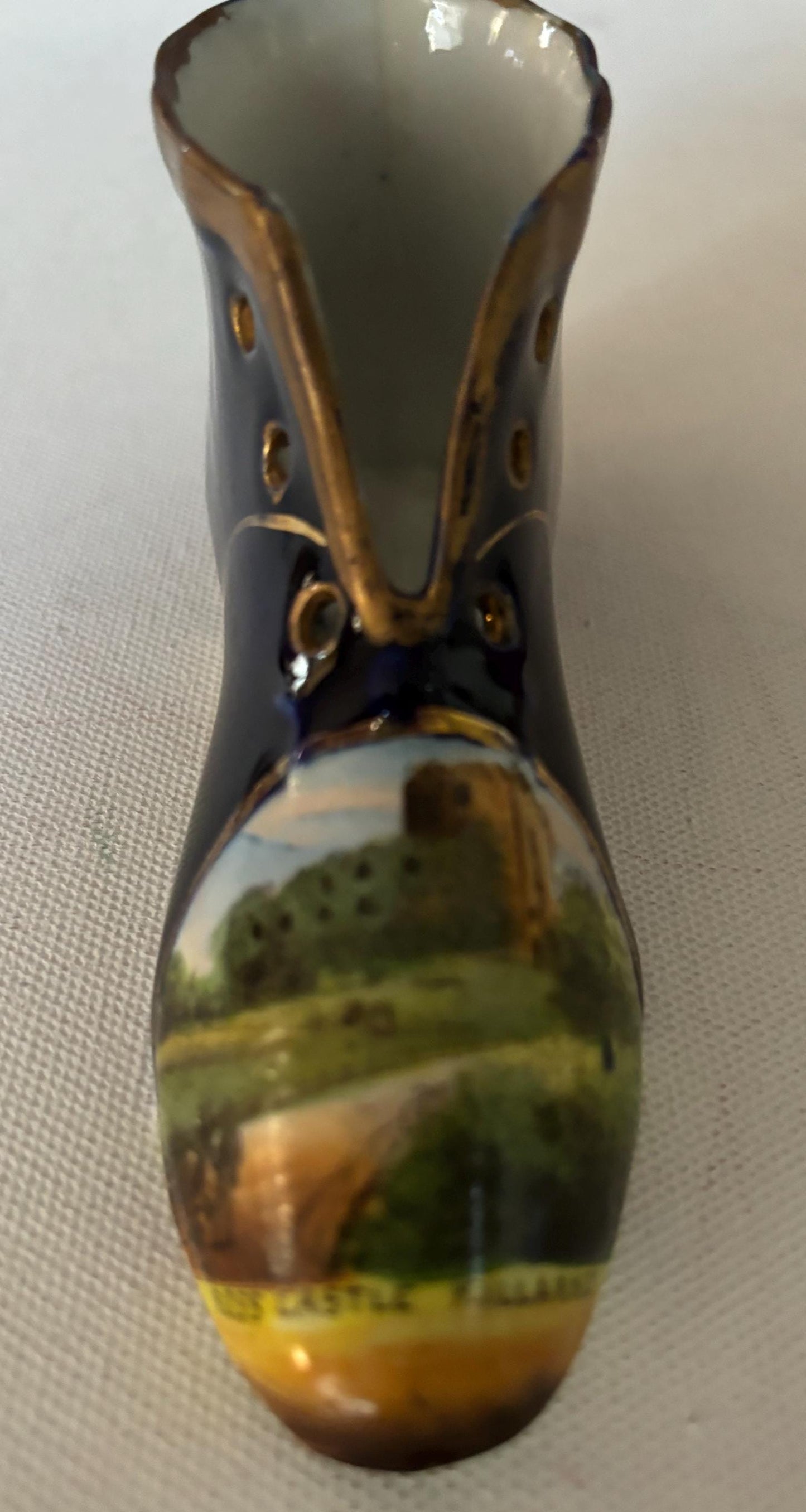 Antique Cobalt Blue Shoe RS Prussian Porcelain Hand Painted Slipper Royal Victoria Hotel Lover Antiques and Vintage