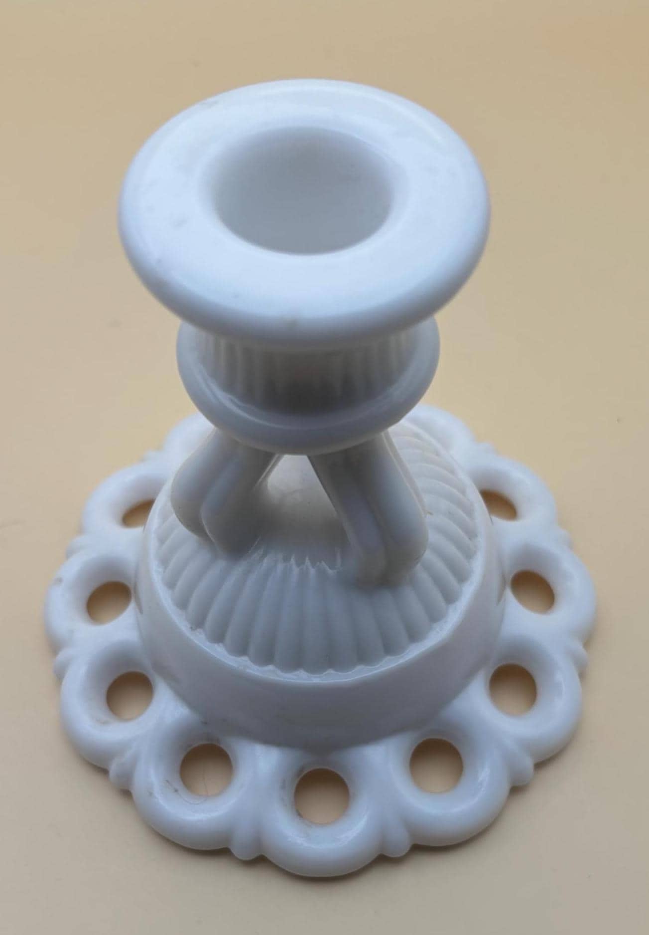 Westmoreland Scalloped Milk Glass Candle Stick Holder, Lover Antiques and Vintage