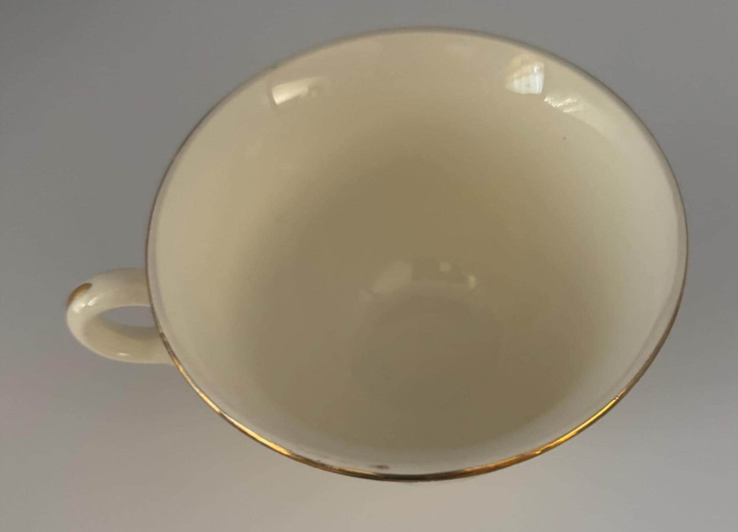 Homer Laughlin Eggshell Georgian Cotillion Teacup with Gold Trim, White Floral Magnolia Pattern