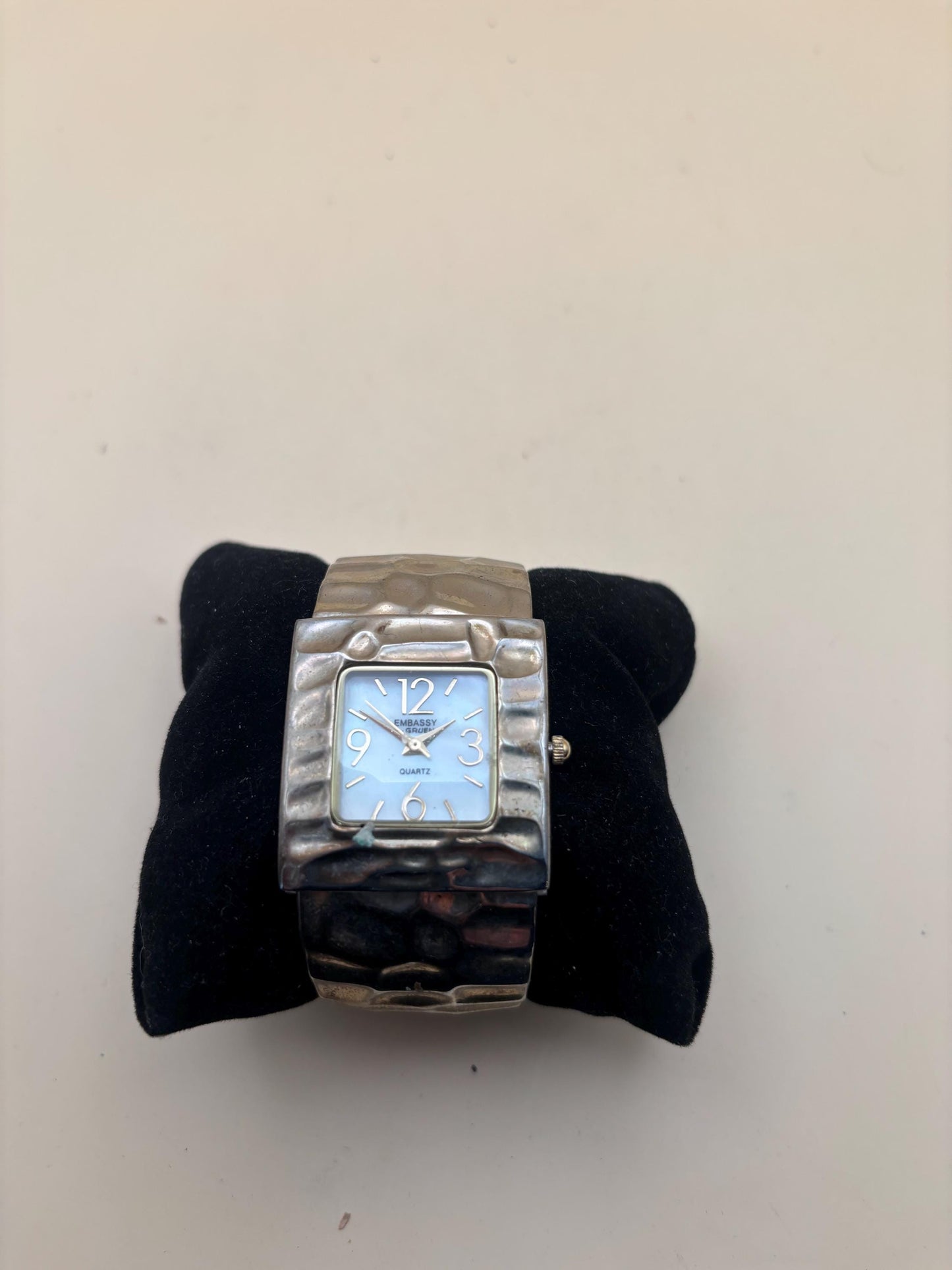 Vintage Embassy by Gruen Quartz Watch Number 231 Cuff Style Hand Hammered Silver Lover Antiques and Vintage