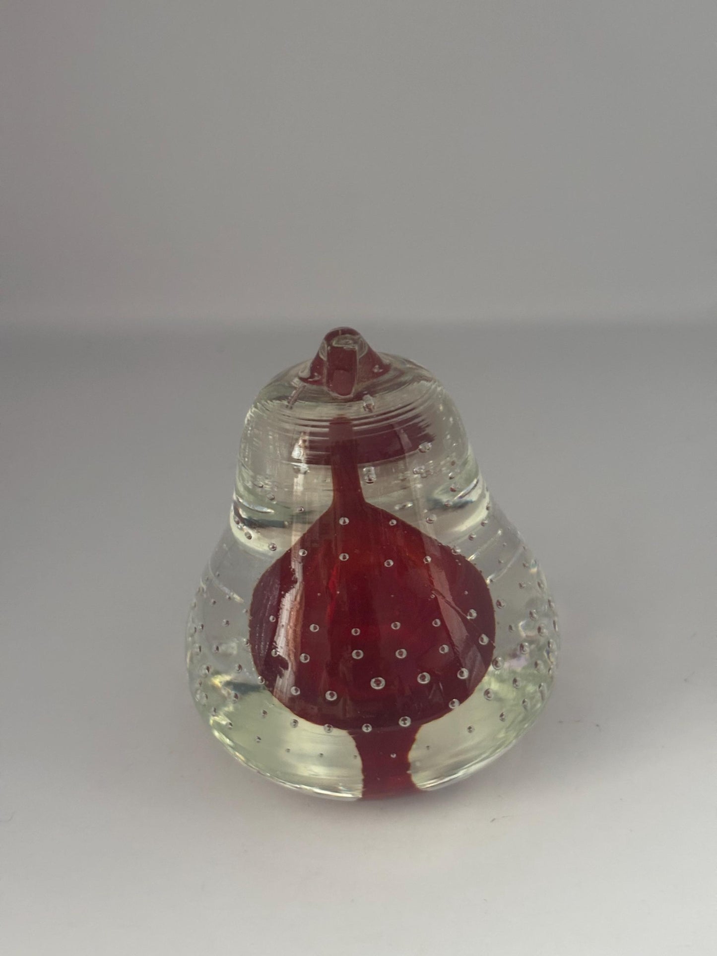Vintage Ruby Red Pear Shaped Bullicante Glass Paperweight with Controlled Bubbles 4.5 Inch
