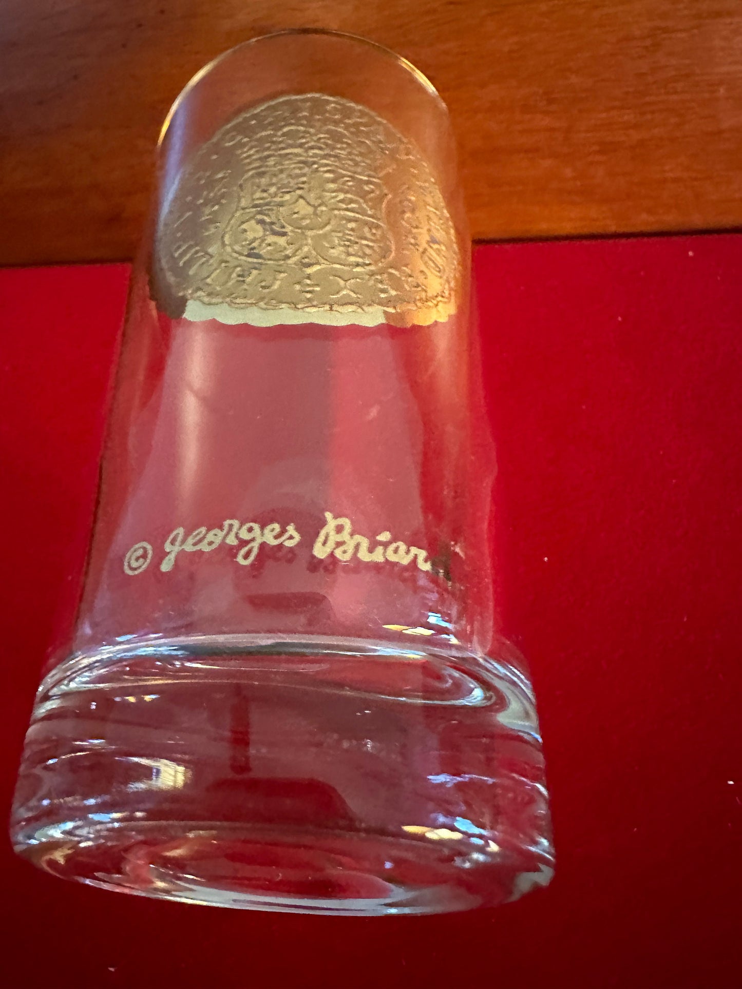 Vintage Georges Briard 24K Gold 5 1/2” Glass, 24K Glass High Ball Glass Dubloon Coin Design, Lover Antiques and Vintage