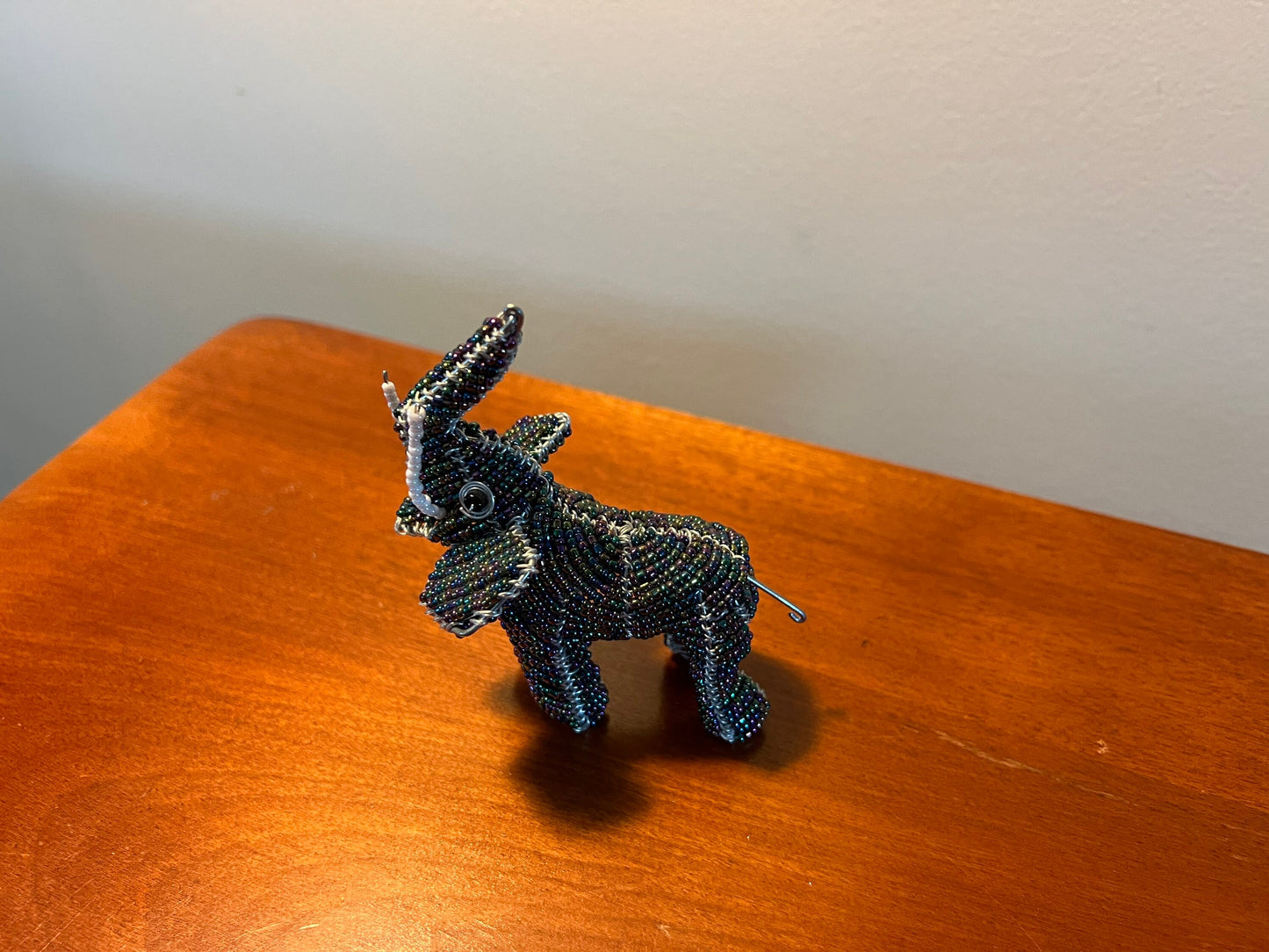 Vintage Beaded Elephant Ornament: Iridescent Beadwork Figurine