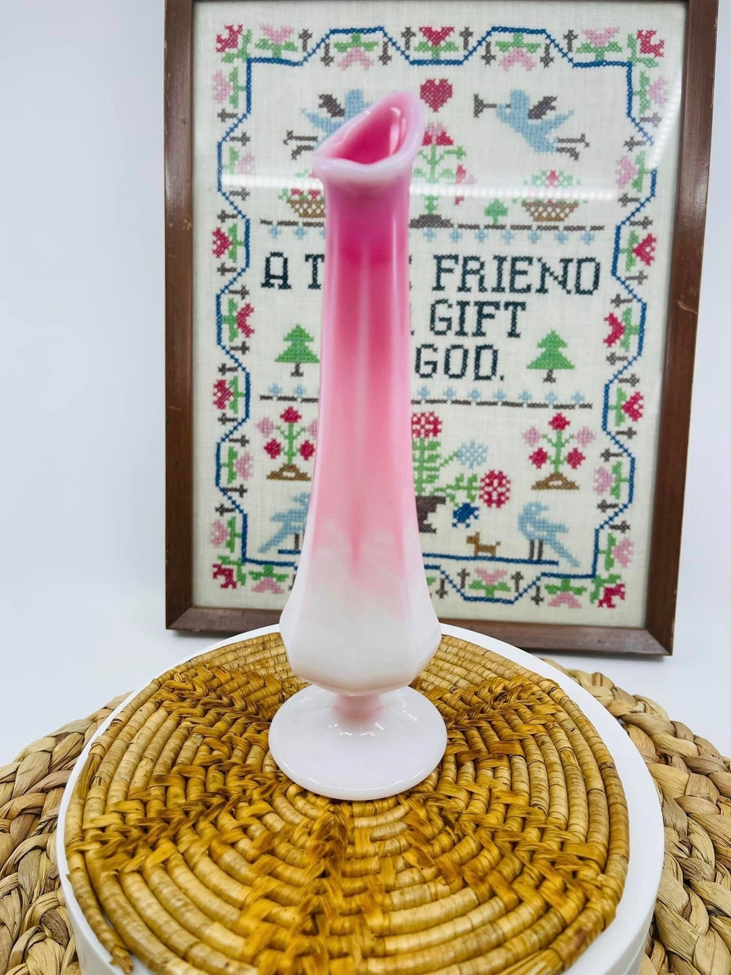Vintage Fenton Pink Slag Glass Vase Swung Bud Vase on a Pedestal Glass Art Lover Antiques and Vintage