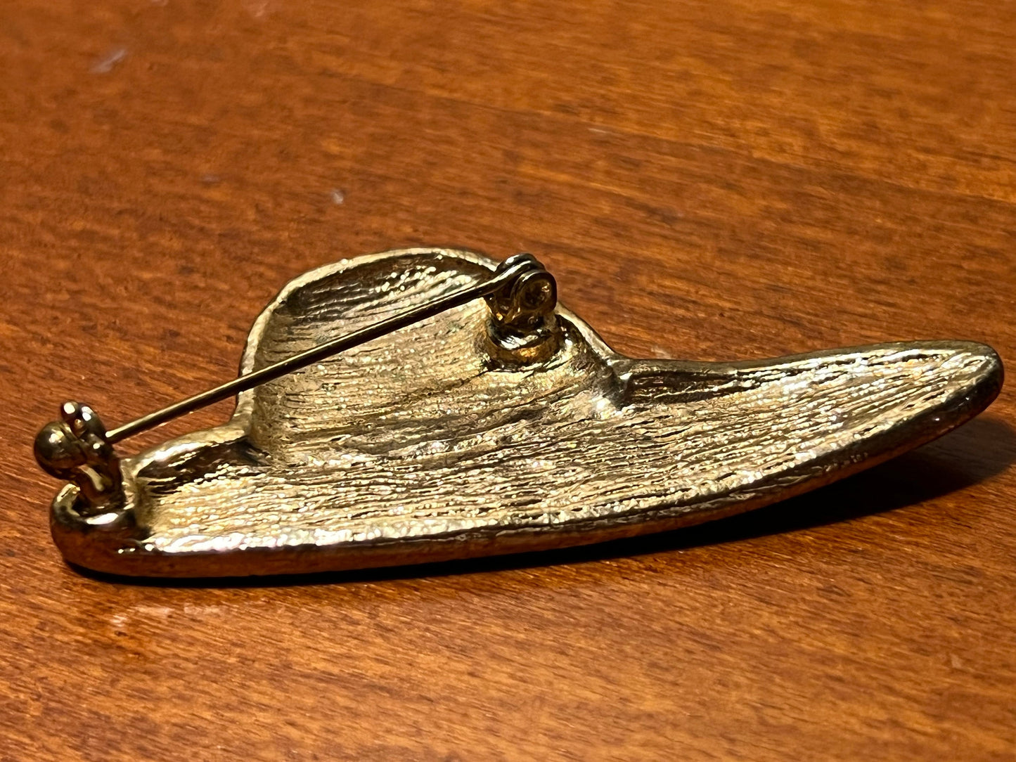 Vintage Red Hat Enamel Brooch: Mid Century Modern 18k Gold Plated Pin