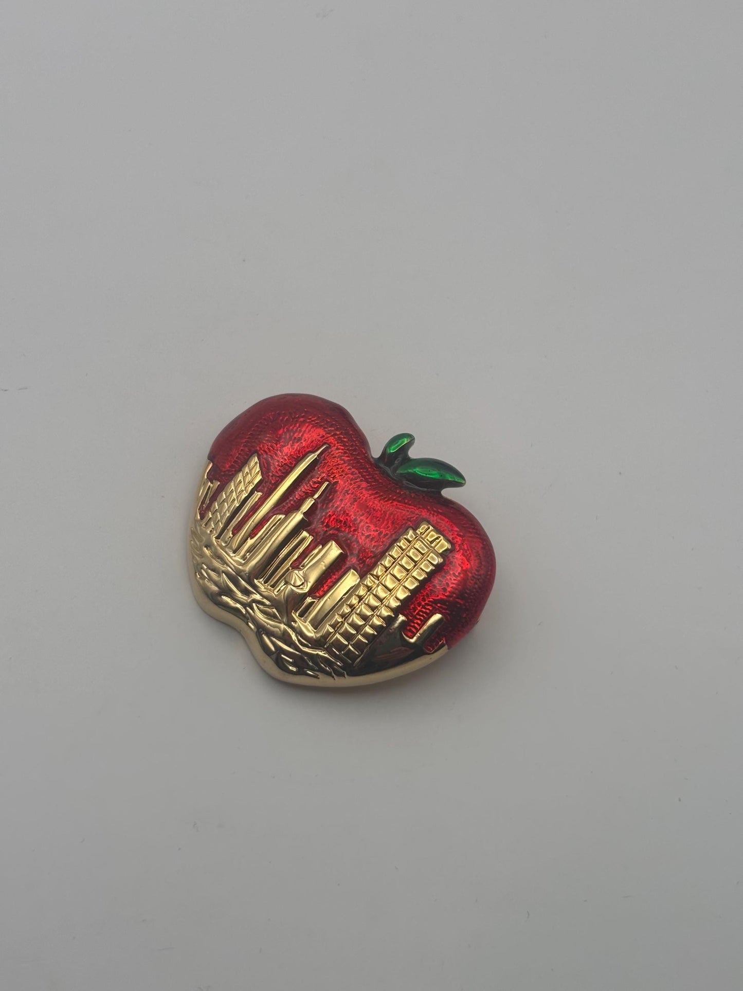 Vintage Apple with NYC Skyline Pin Brooch Lover Antiques and Vintage