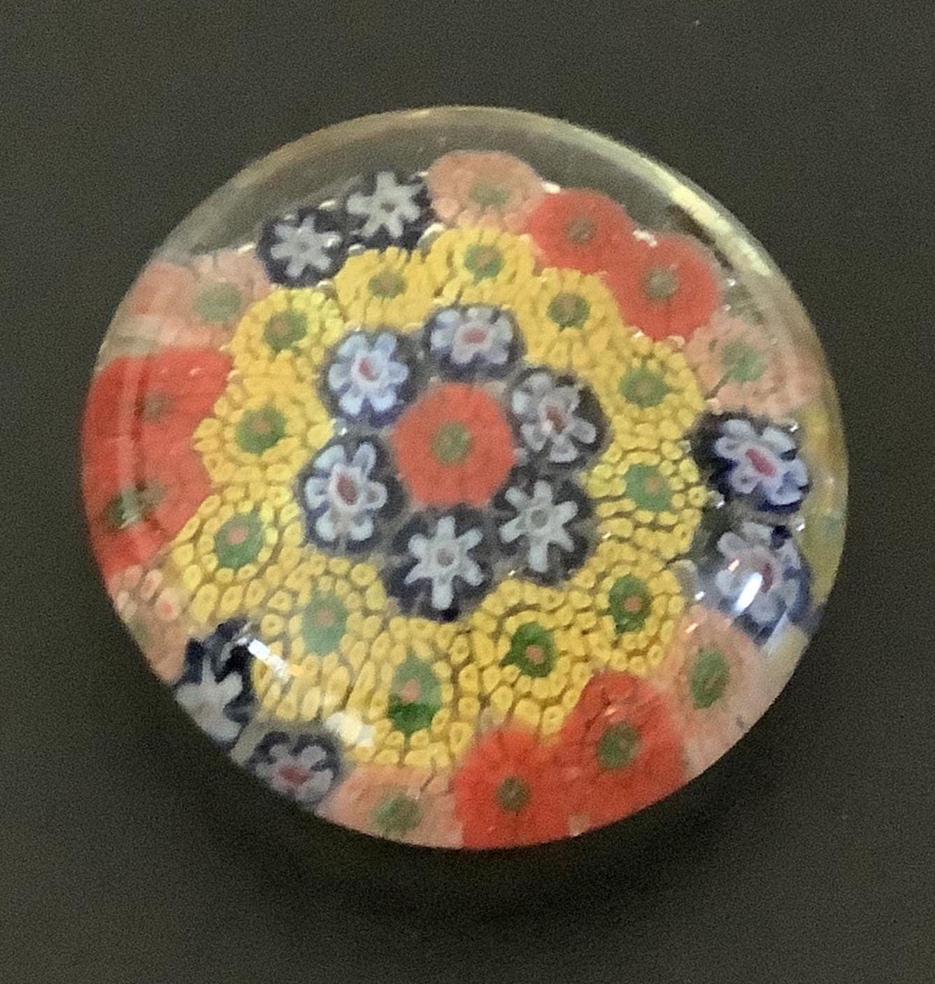 Vintage Millefiori Glass Paperweight: Floral Starburst Art