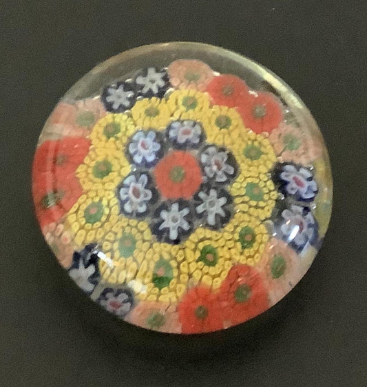 Vintage Millefiori Glass Paperweight: Floral Starburst Art