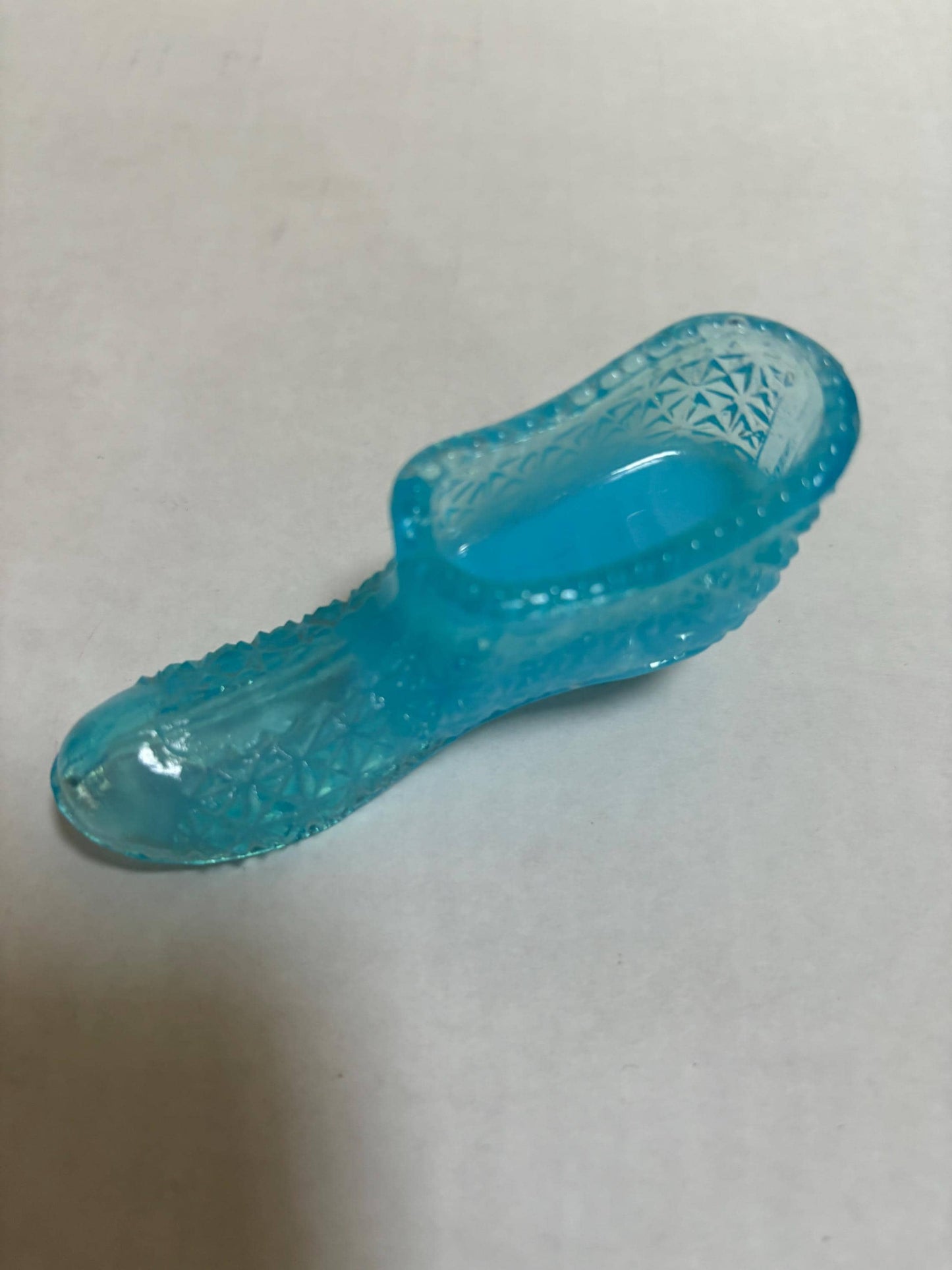 Vintage Blue Glass Shoe Slipper, Fenton, Boyd Glass, Blue Slag Collectible Shoe