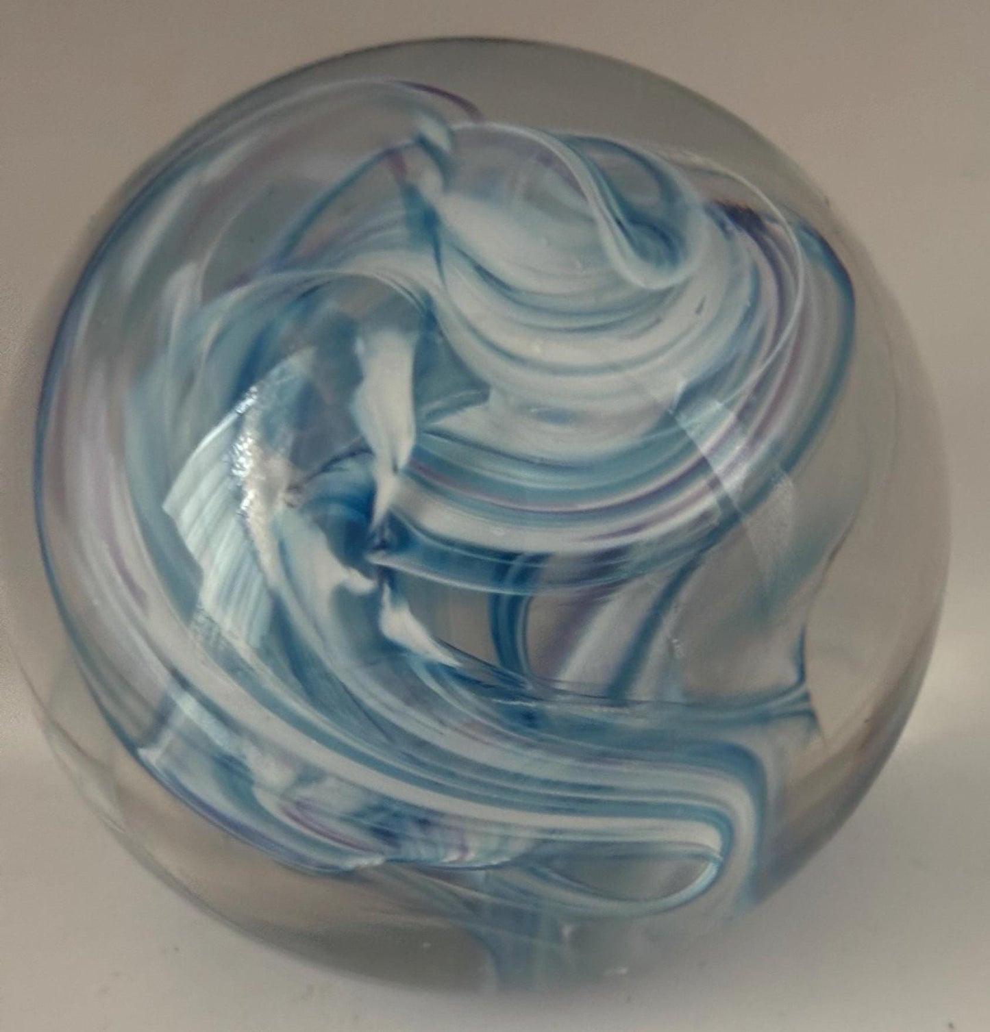 Ocean Hand Blown Blue White Glass Paperweight, Seaside Glass Art