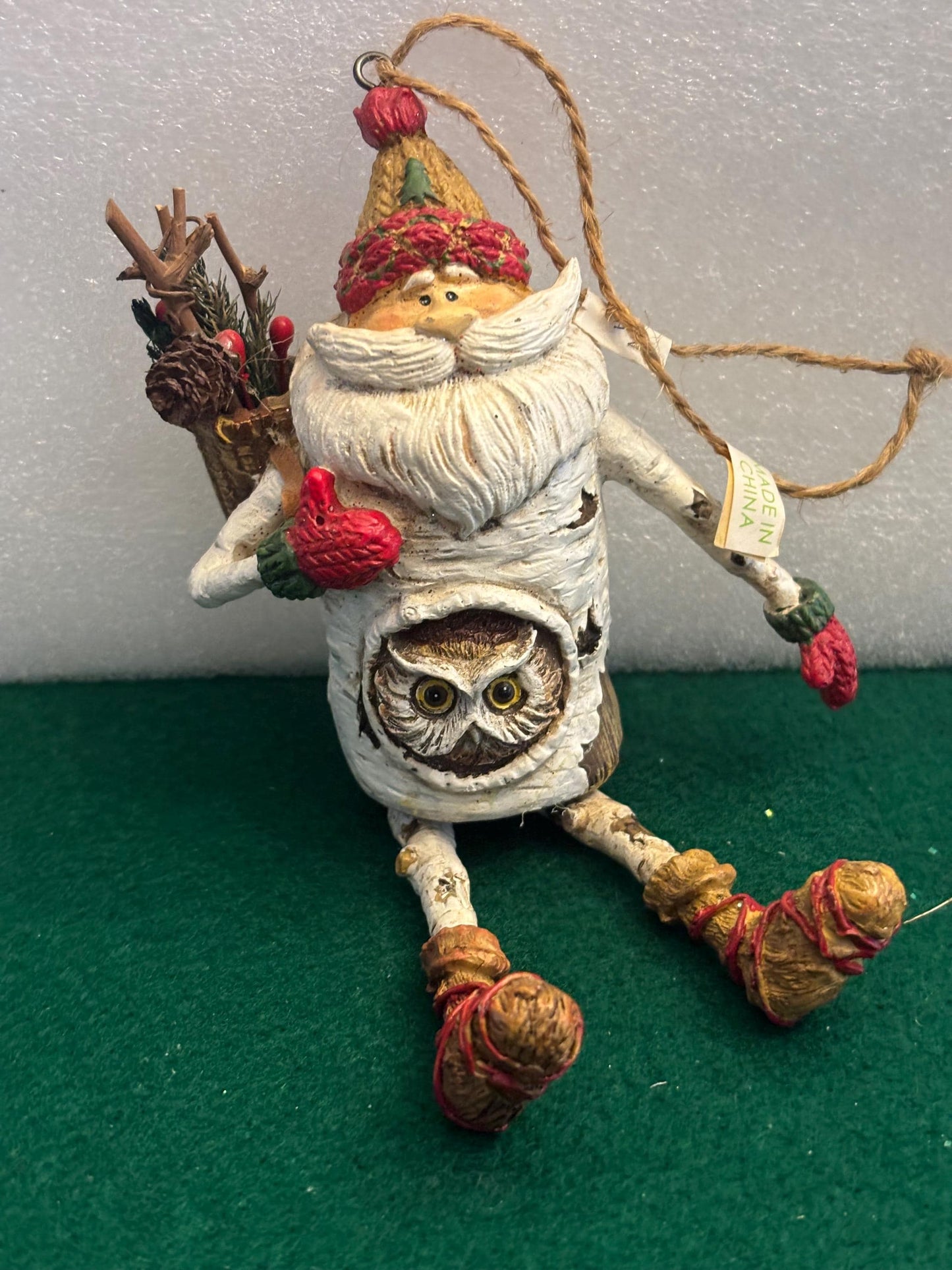 Vintage Santa Claus with Owl Hanging Ornament Figurine Christmas Ornaments Old St. Nicholas St. Nick Vintage Art Dangling Legs